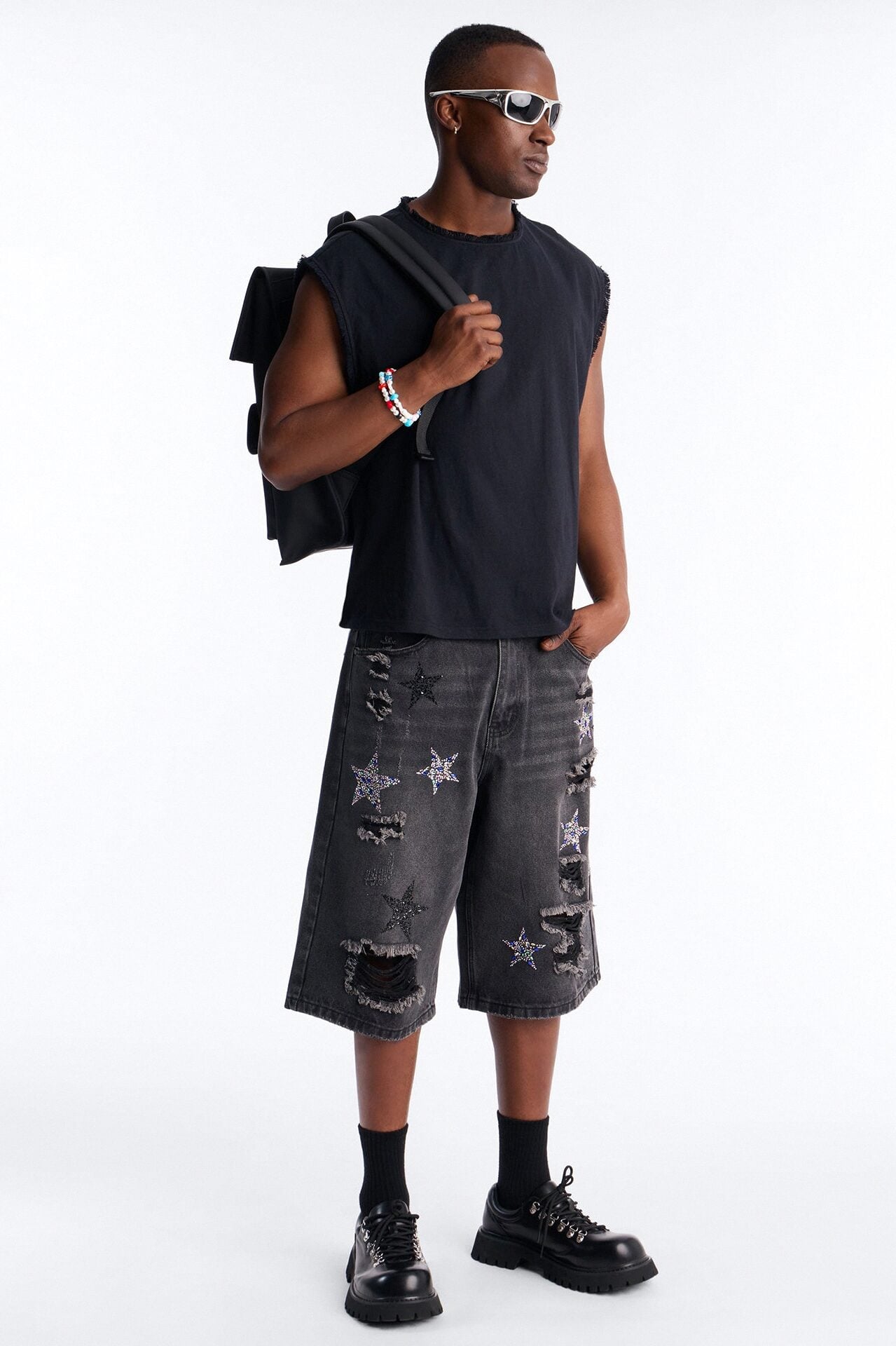 Cosmic Jeweled Baggy Denim Short - Black Wash image 1