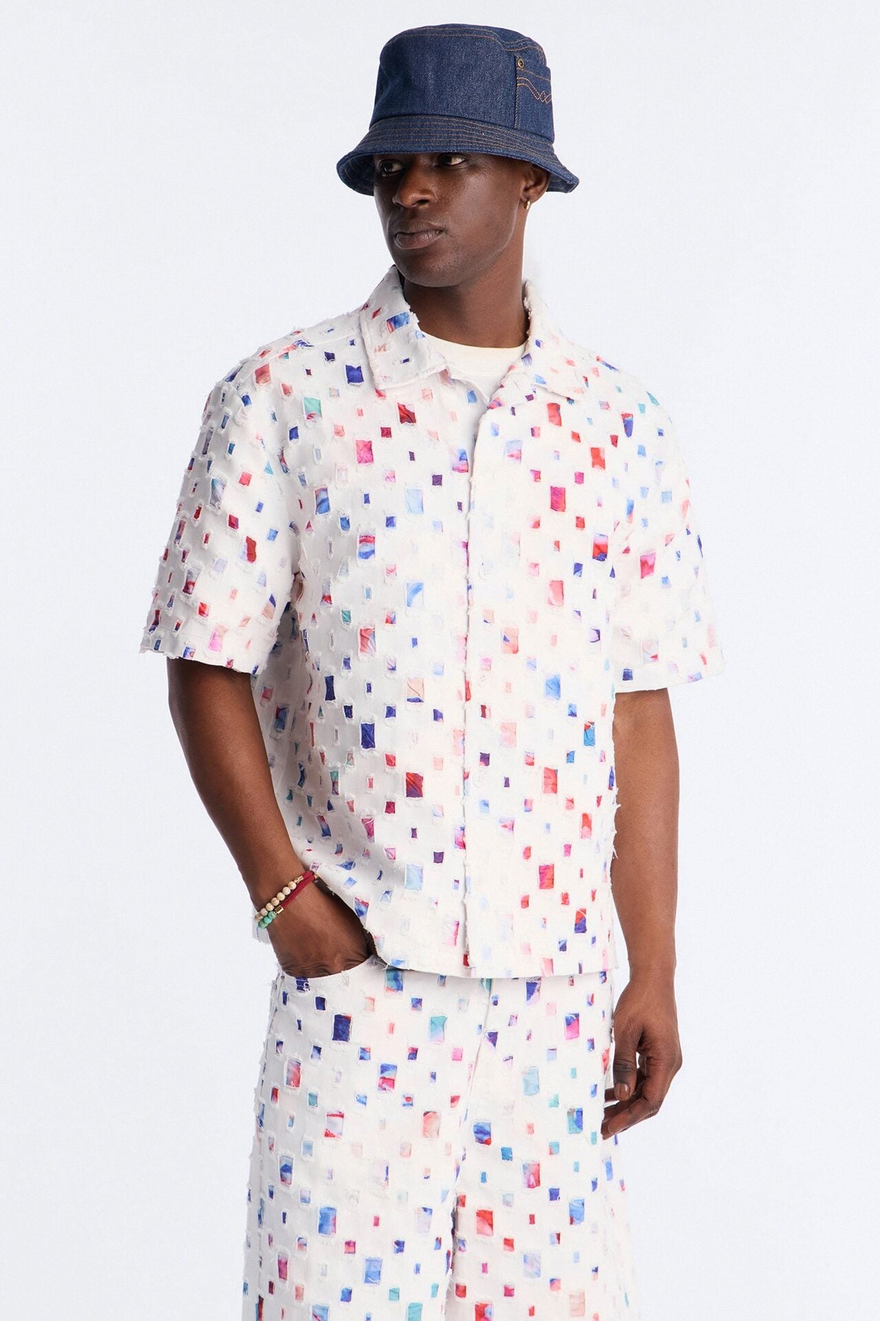 Cropped Watercolor Window Button Up Shirt - White image 1