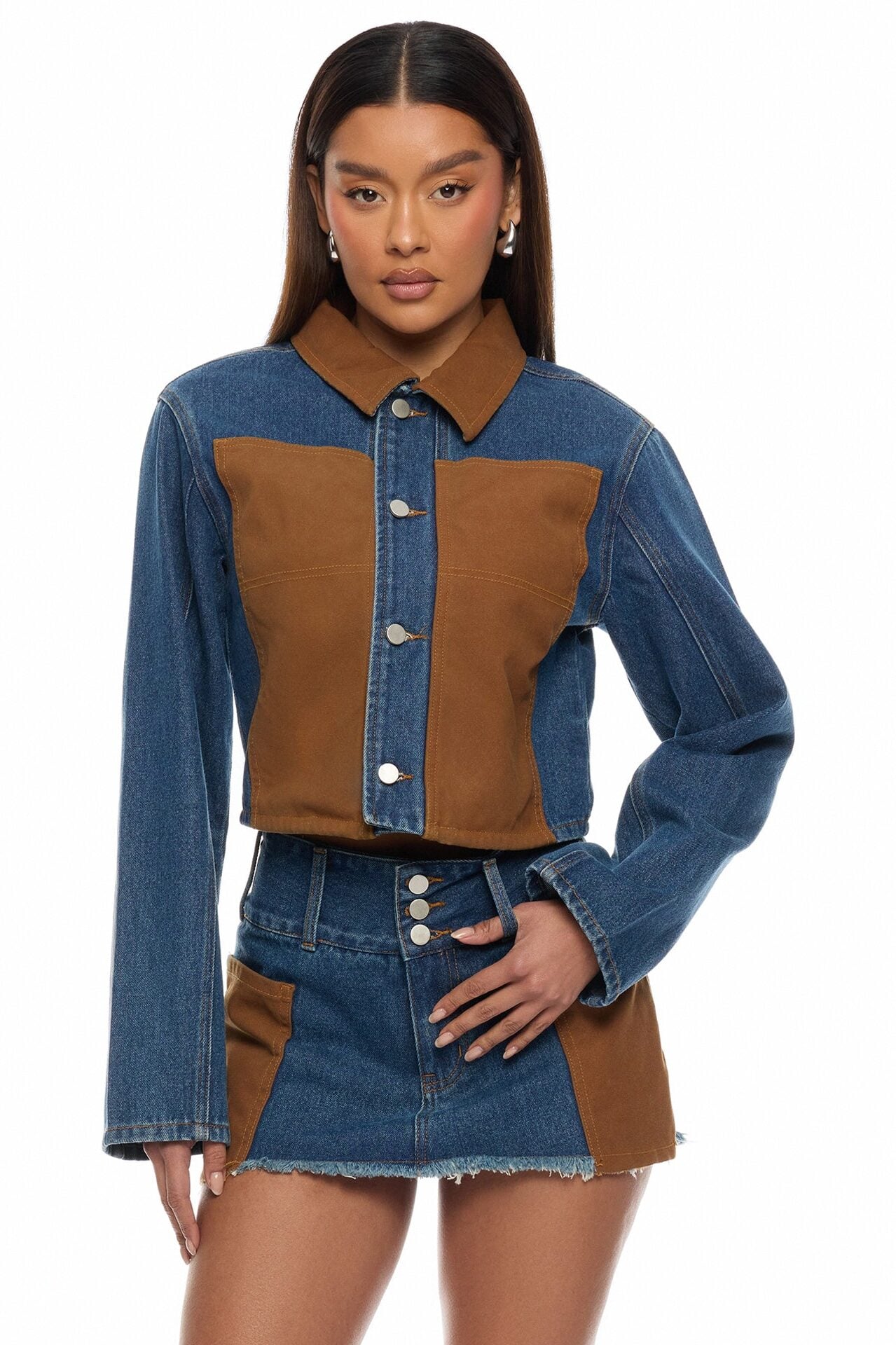 Sadie Patchwork Mini Skirt Set - Denim image 1