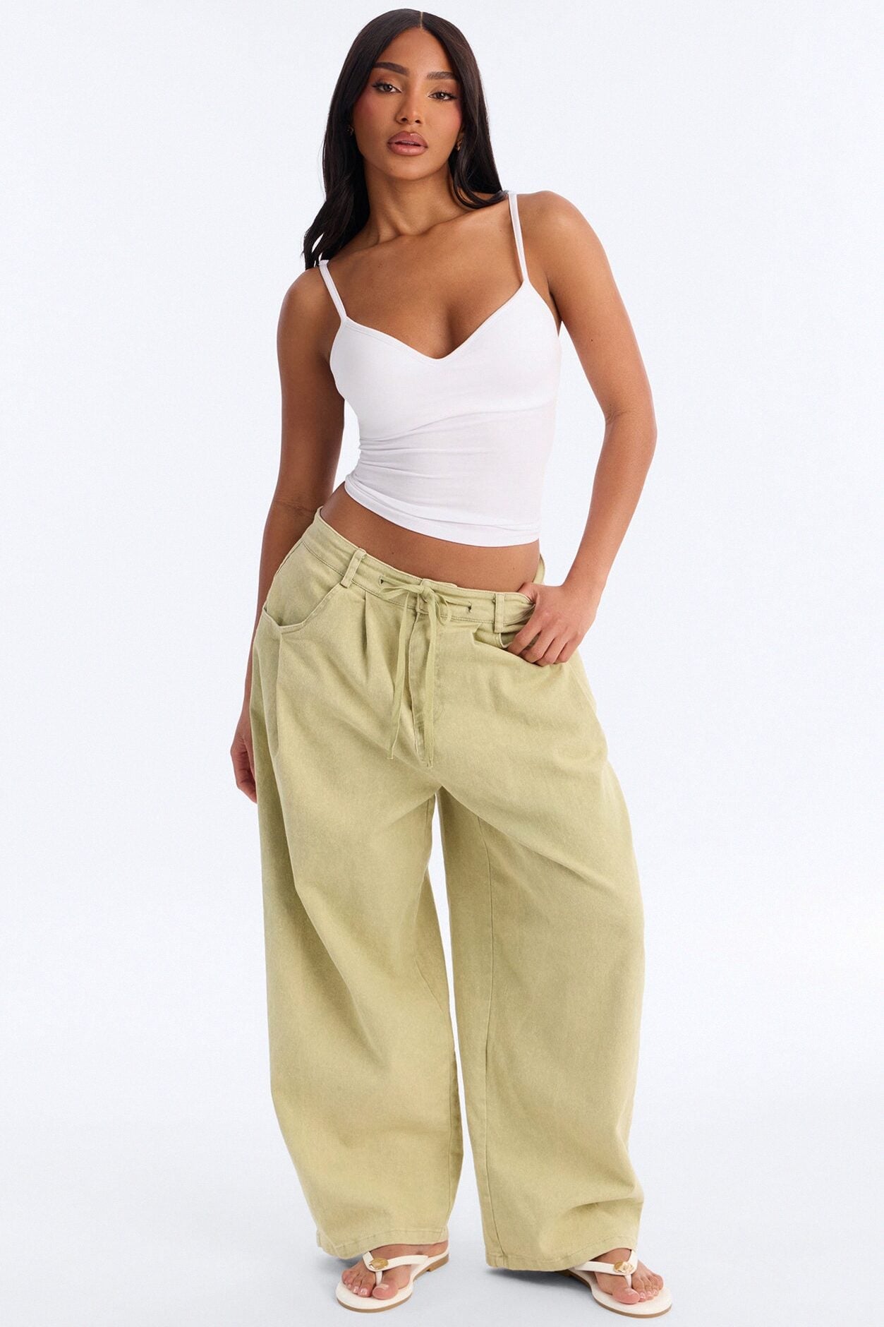 Georgie Washed Twill Barrel Leg Pant 33″ - Green image 1