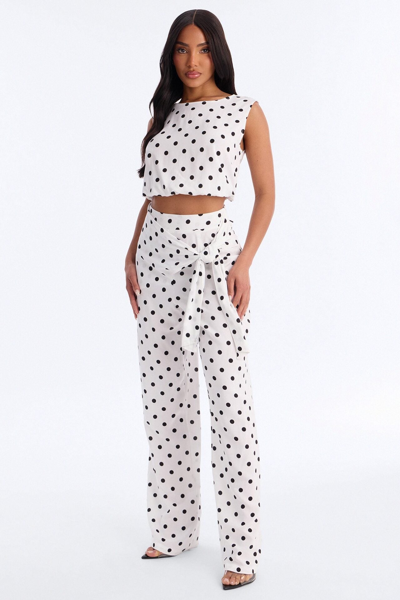 Gemma Polka Dot Wide Leg Pant Set - White/Black image 1