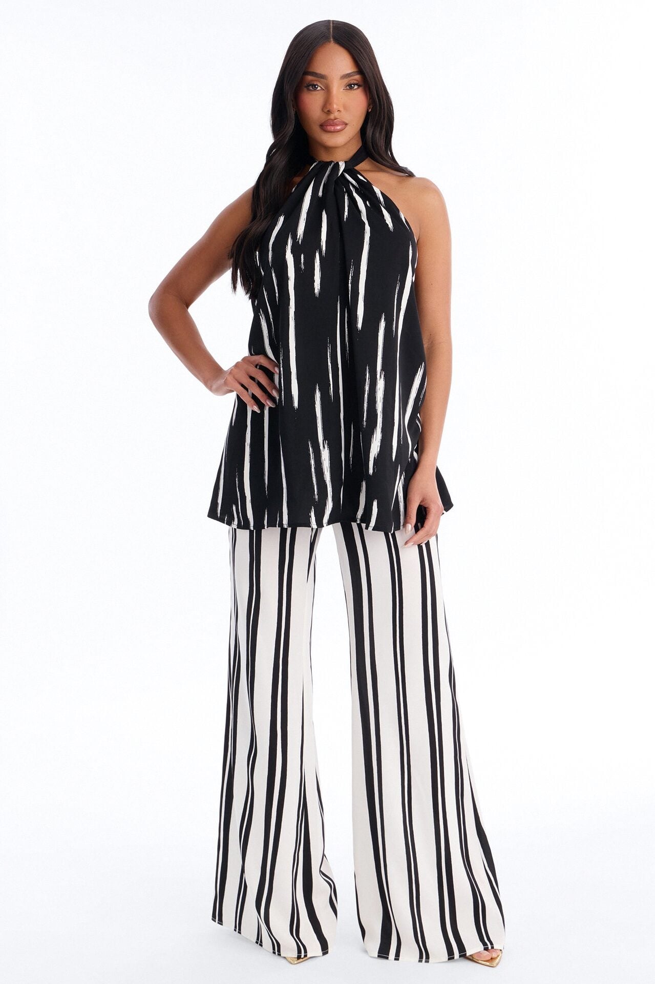 Mariyah Striped Wide Leg Jumpsuit - Black/White image 1
