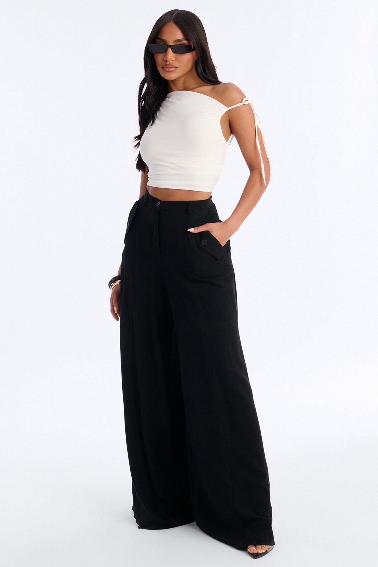 Aubrey High Rise Linen Wide Leg Pant 33″ - Black image 1