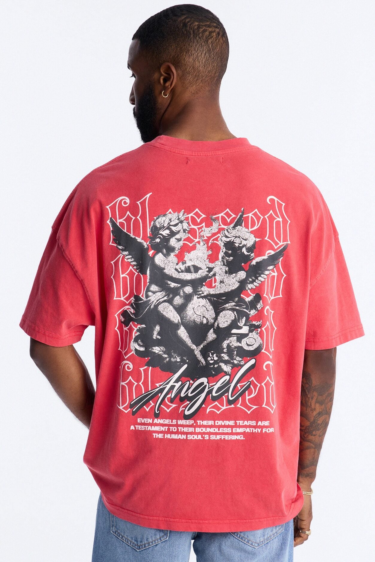 Blessed Angel Oversized Short Sleeve Tee - Red image 1