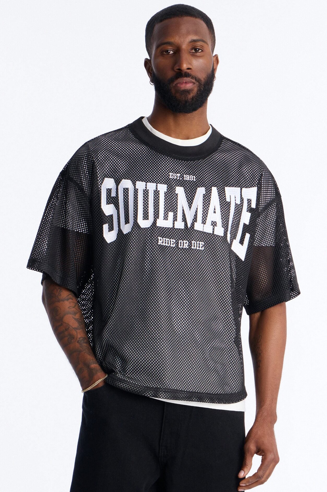 Soulmate Open Hole Mesh Top - Black image 1