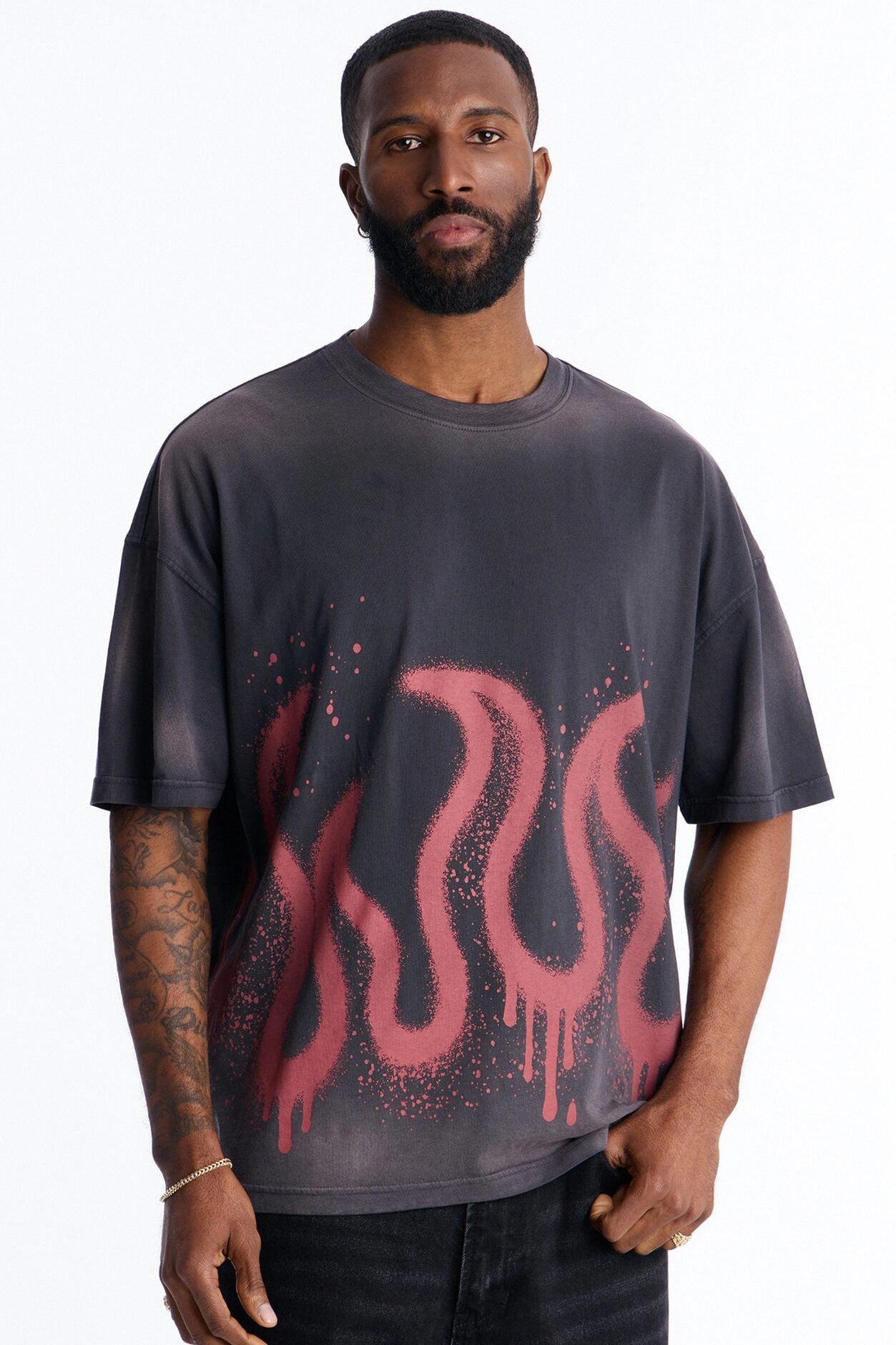 Flaming Outline Short Sleeve Tee - Black image 1