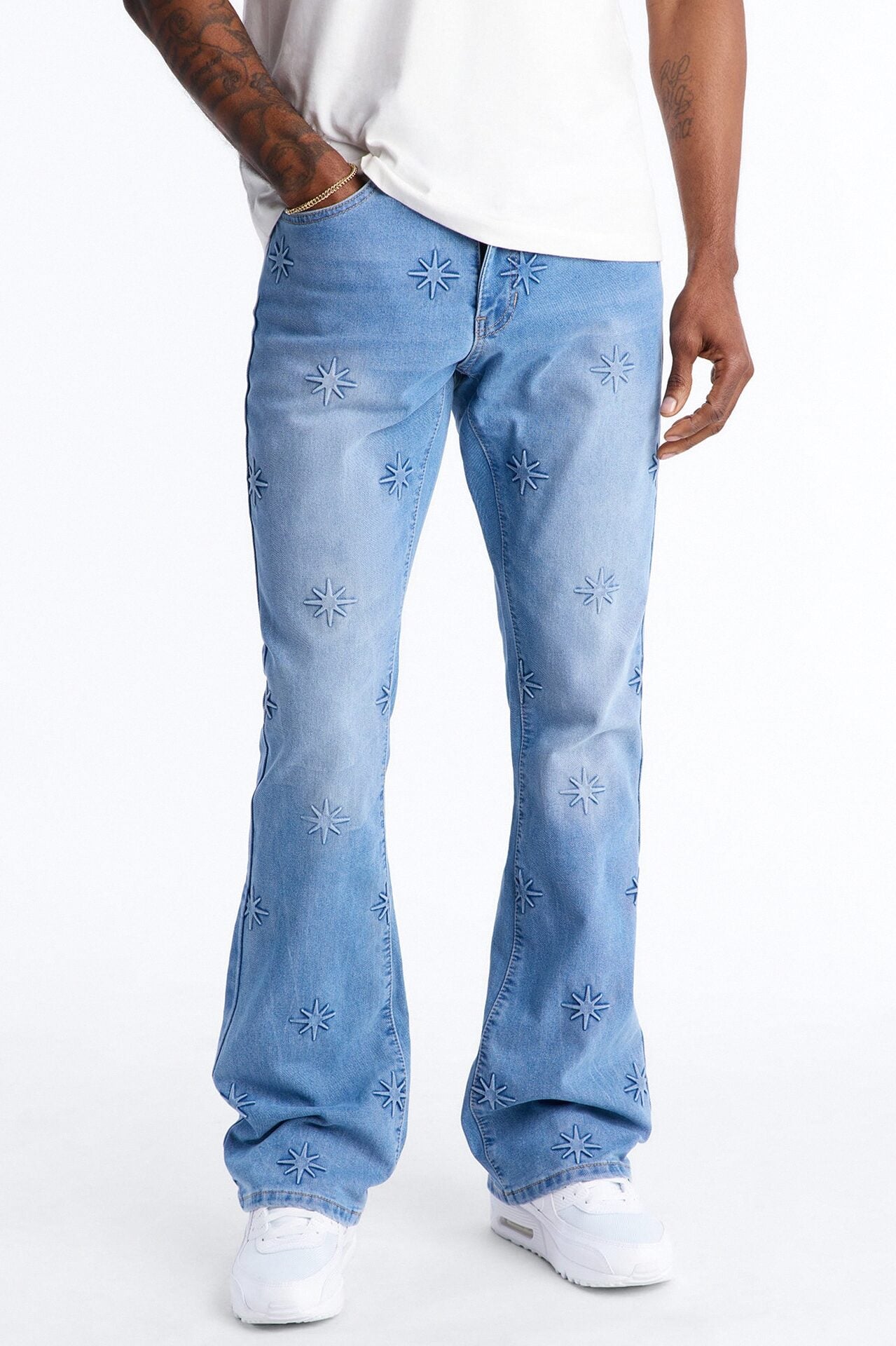 Stacked Slim Flare Embossed Supernova Jeans - Medium Blue Wash image 1