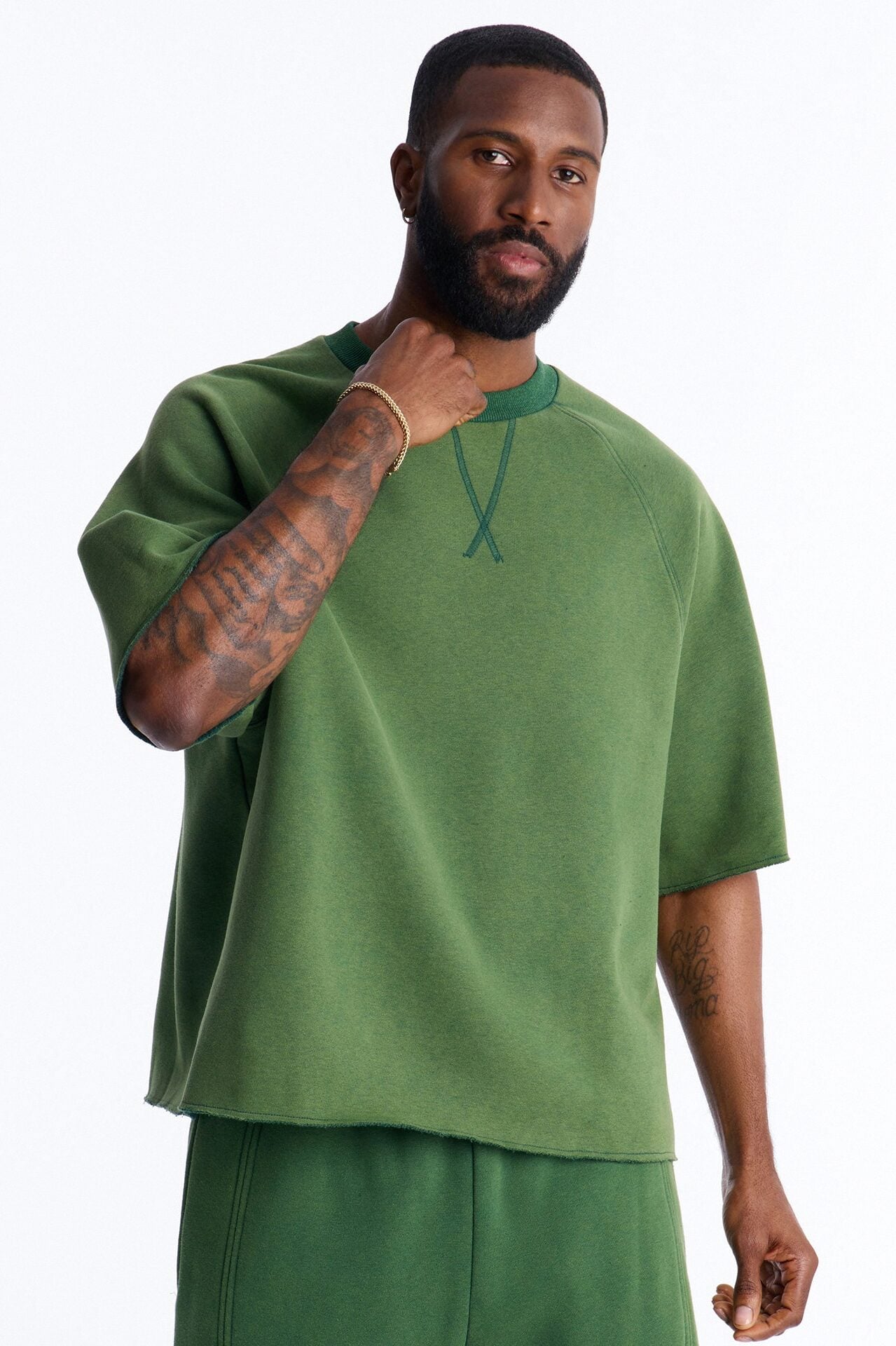 Washed Raw Edge Oversized Tee - Green image 1