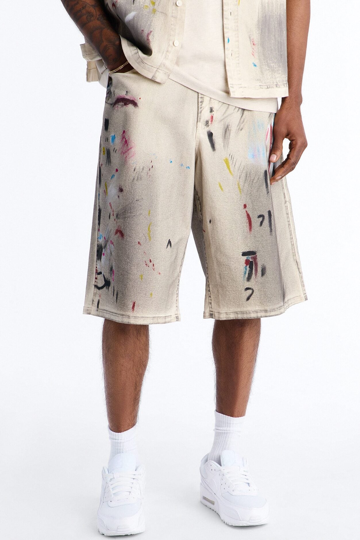 Baggy Hope Street Splatter Denim Short - Cream image 1