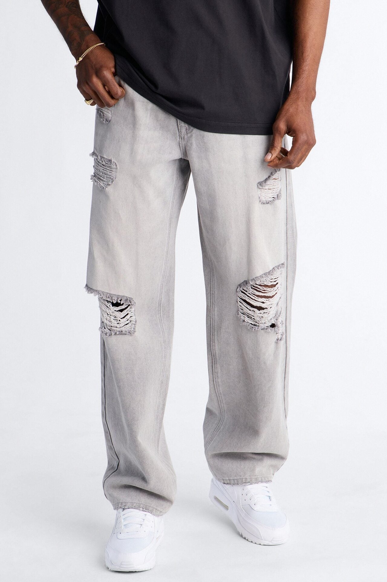 Essential Destroyed Straight Rigid Jean - Grey image 1