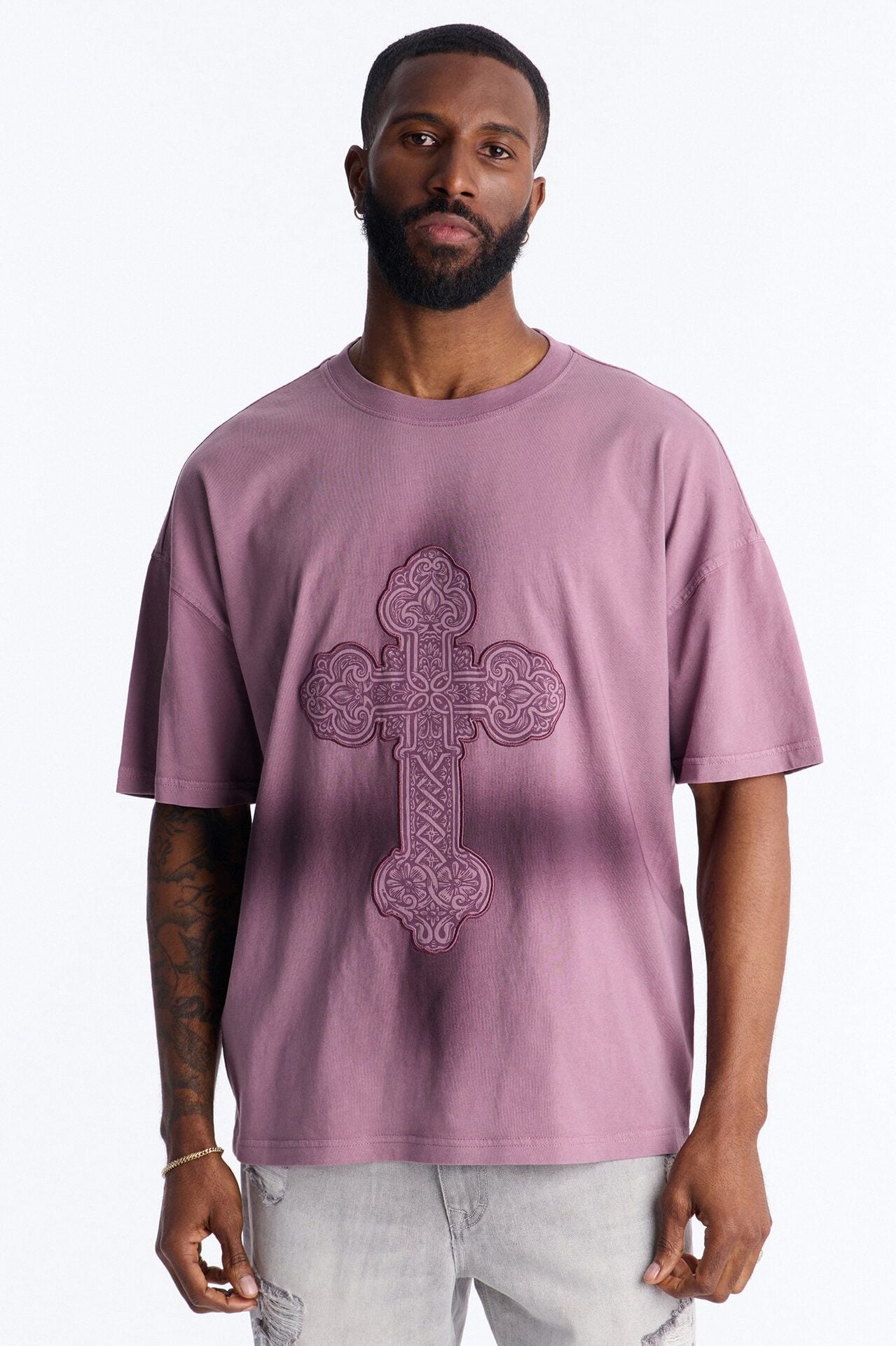 Cross Shadow Patch Short Sleeve Tee - Purple image 1