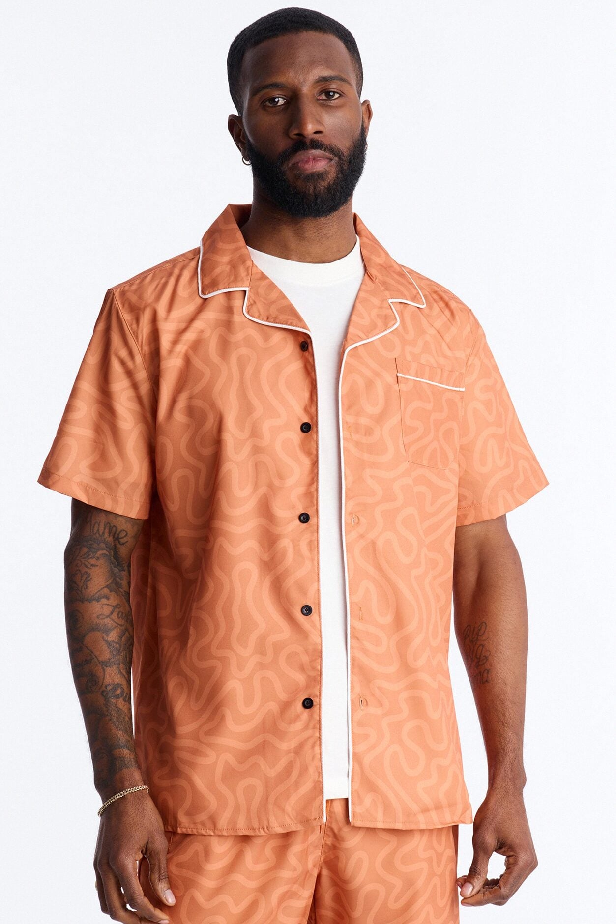Relaxed Sienna Wave Cuban Collar Shirt - Orange image 1