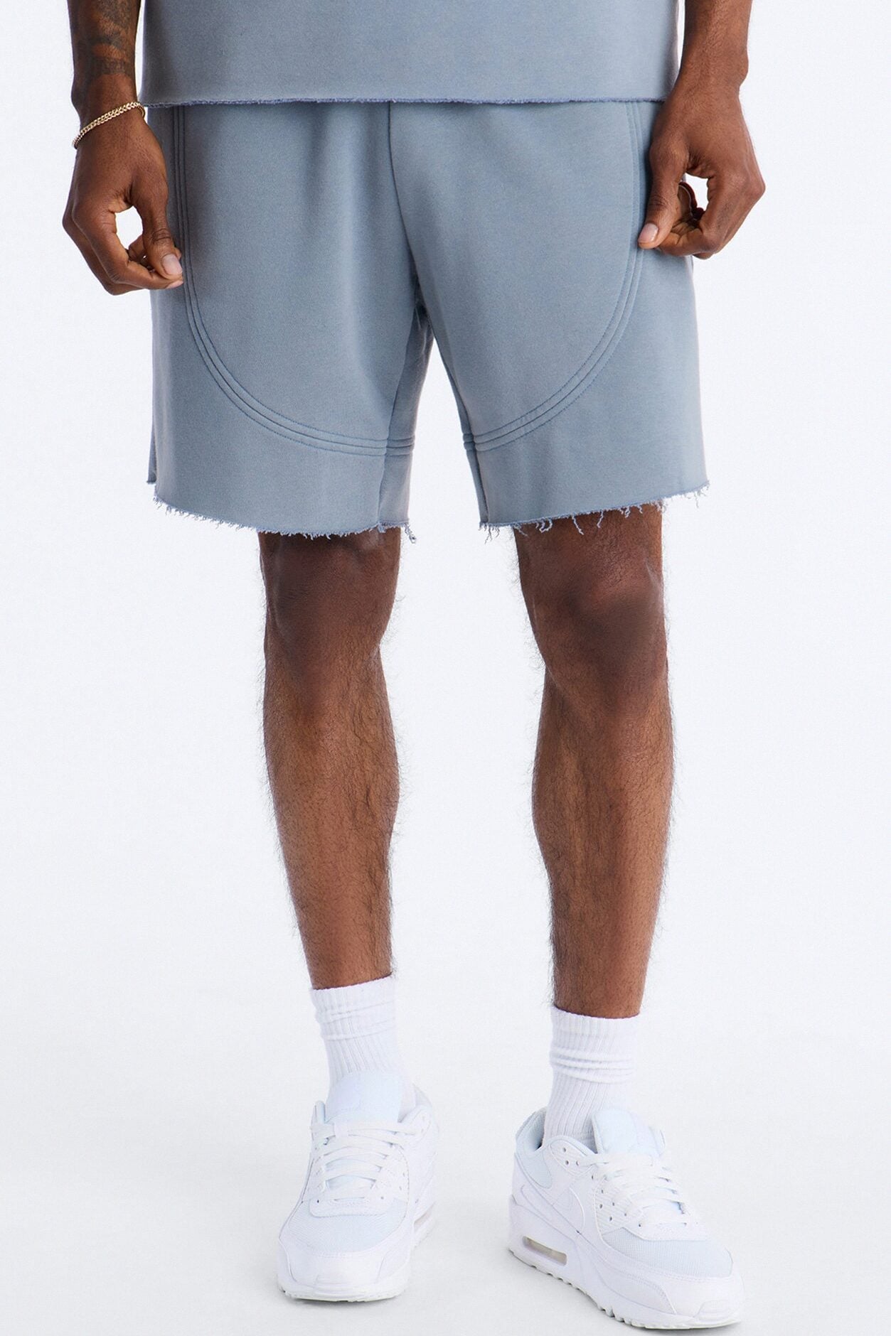 Washed Raw Edge Baggy Sweatshort - Slate Blue image 1