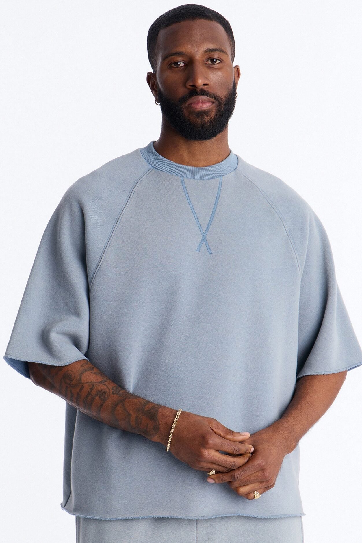 Washed Raw Edge Oversized Tee - Slate Blue image 1