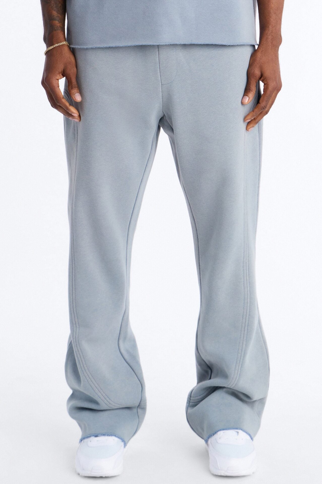 Washed Raw Edge Flare Sweatpant - Slate Blue image 1