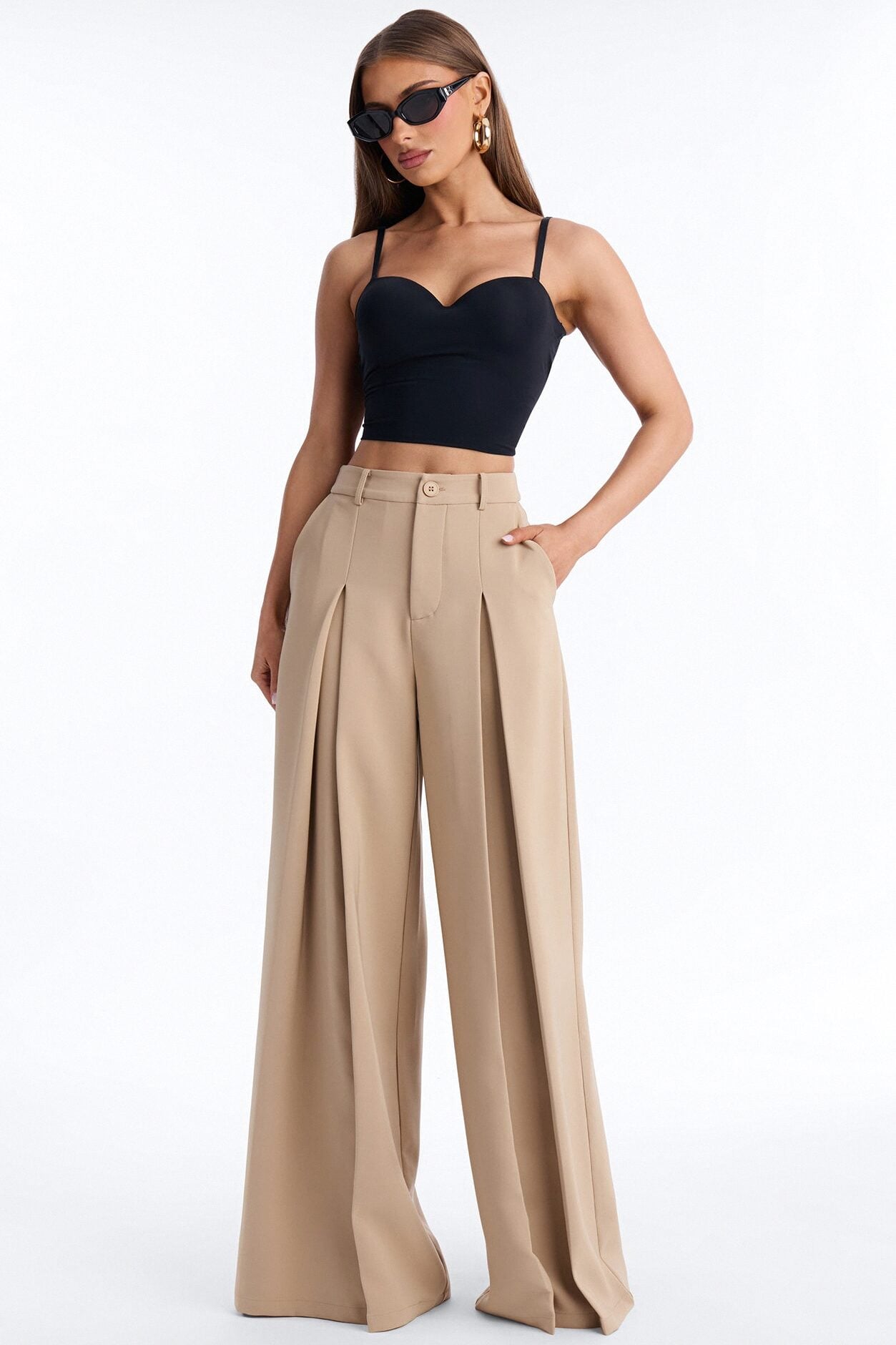 Karianna Crepe Woven Wide Leg Pant 33 - Khaki image 1
