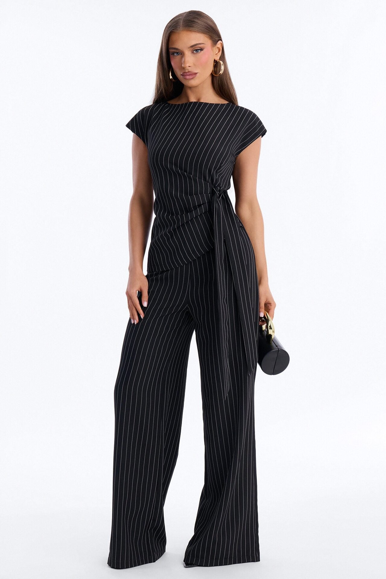 Paulina Pinstripe Wide Leg Jumpsuit - Black image 1