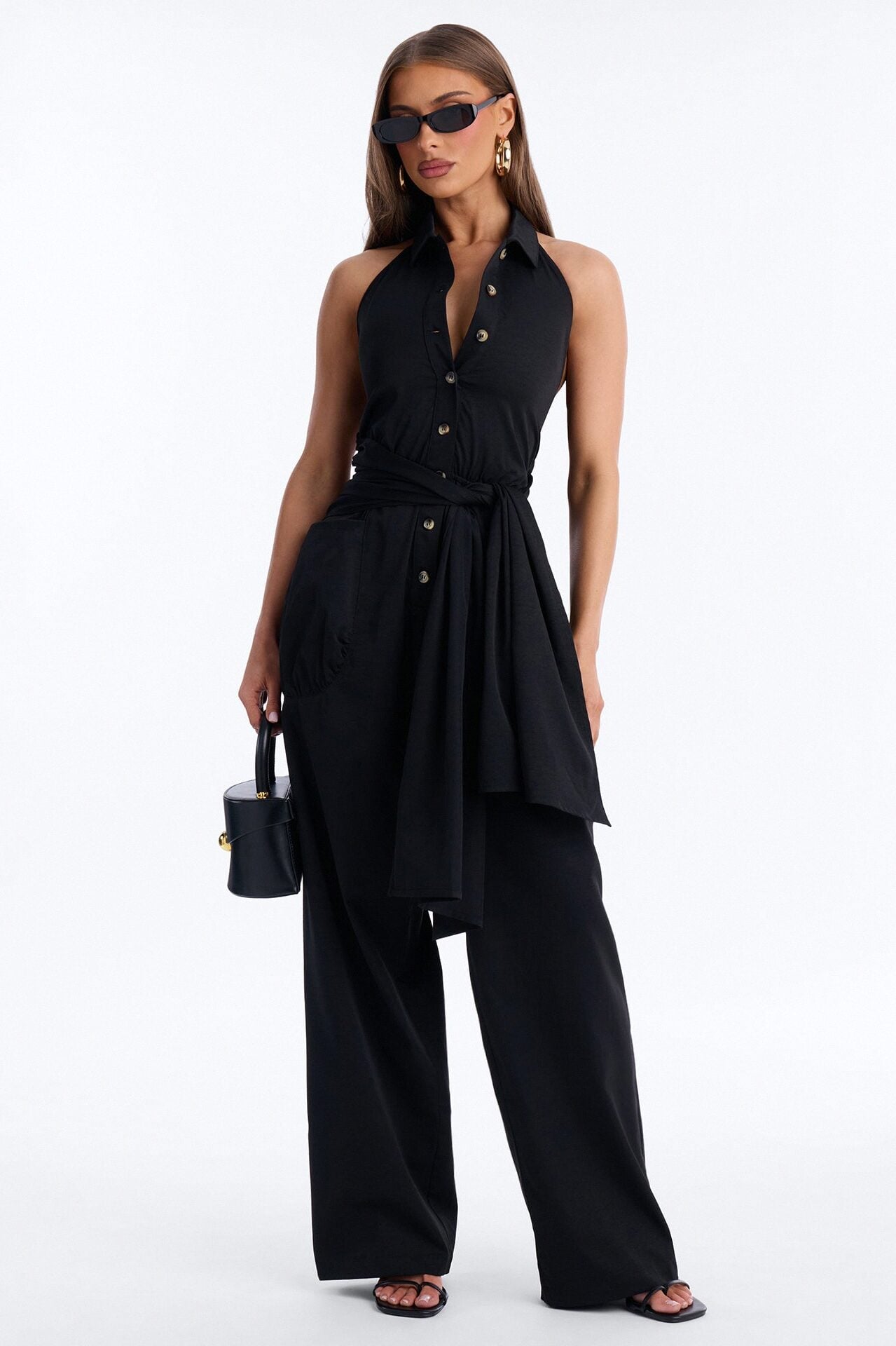Chelley Cinched Waist Wide Leg Jumpsuit - Black image 1