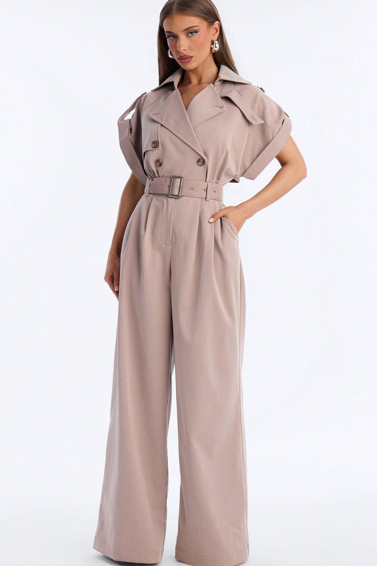Gayle Belted Trench Jumpsuit - Mocha image 1