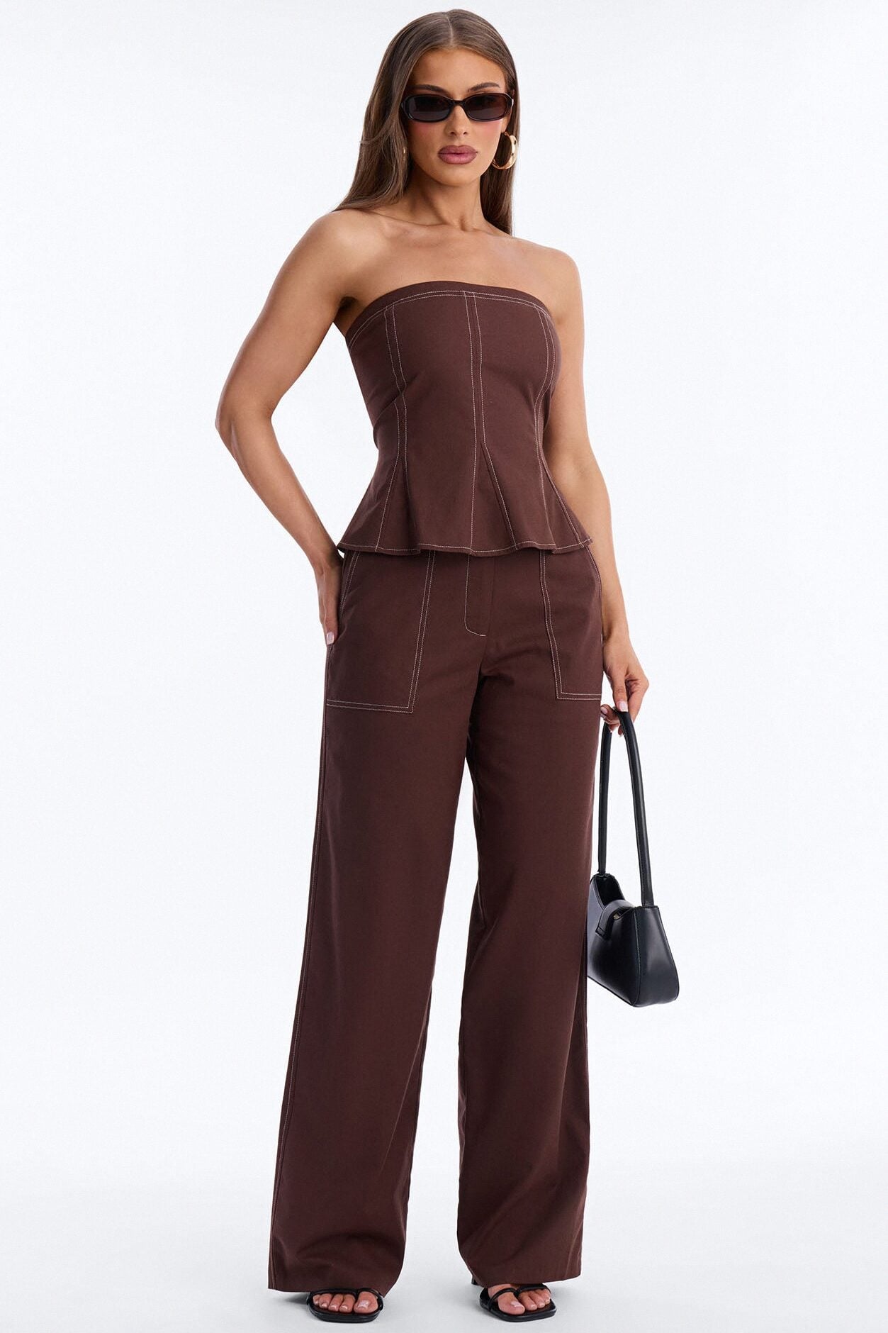 Olivia Linen Strapless Pant Set - Brown image 1