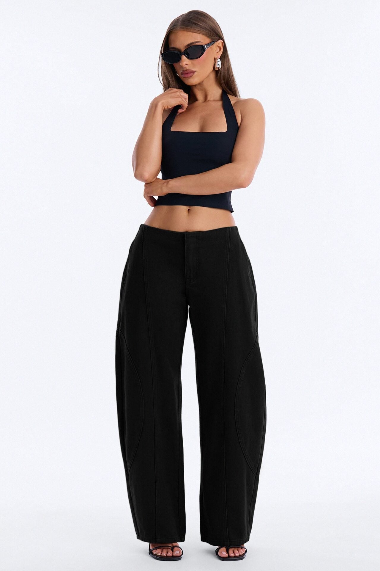 Maliah Low Rise Twill Barrel Leg Pants - Black image 1