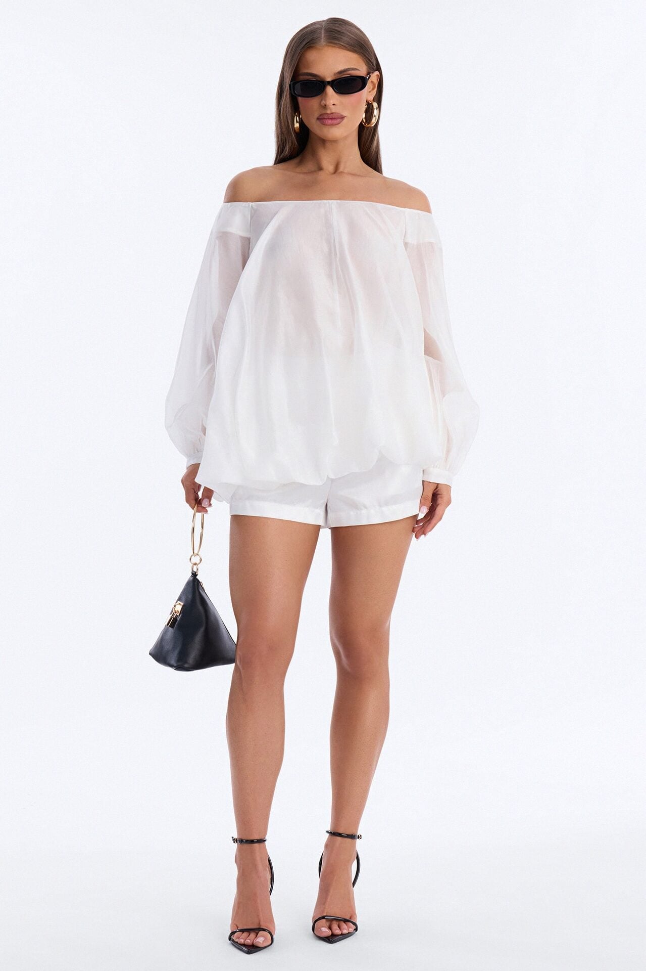 Down To Earth Off Shoulder Short Set - White image 1