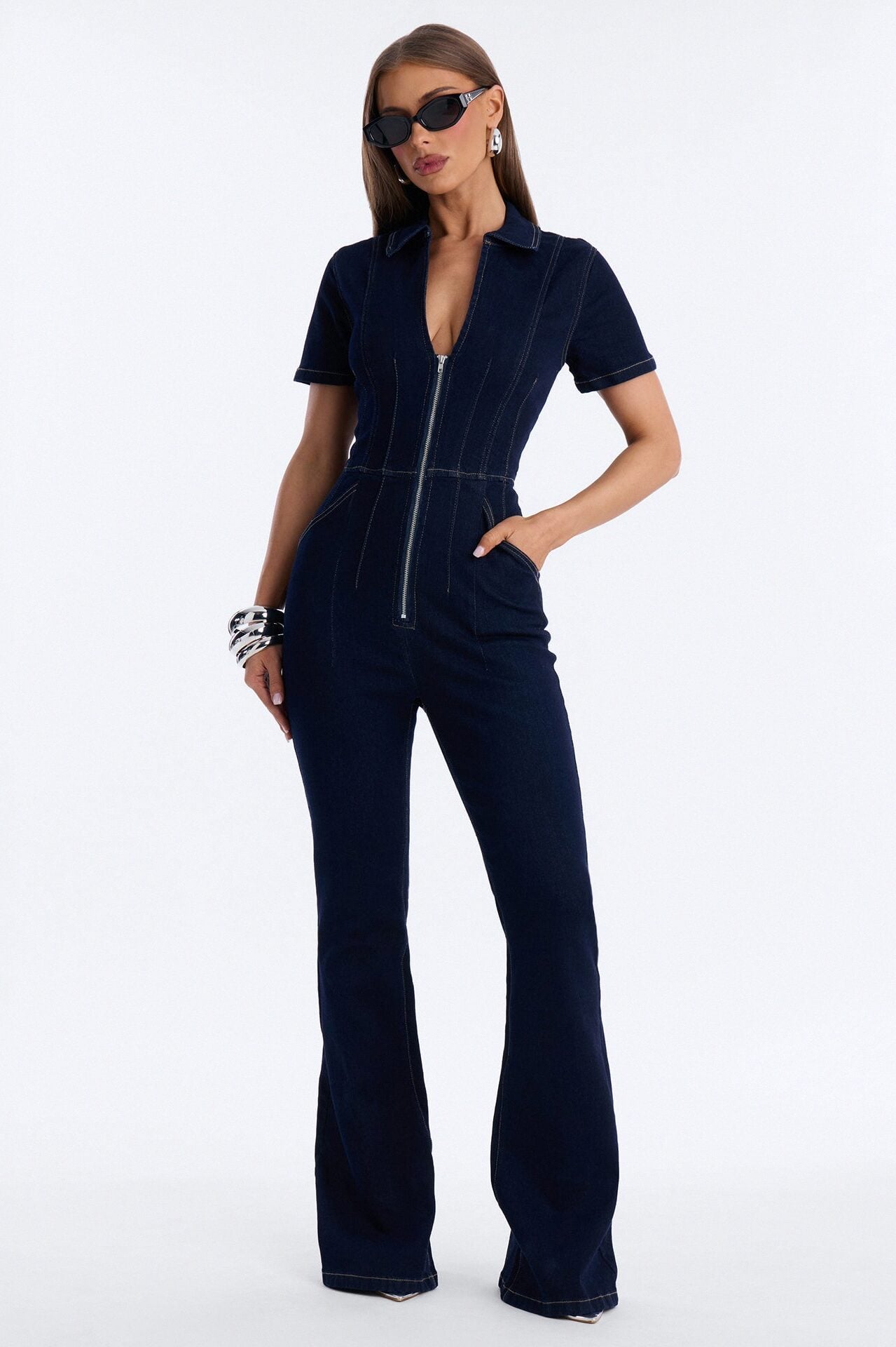 Can't Be Tamed Denim Jumpsuit - Dark Wash image 1