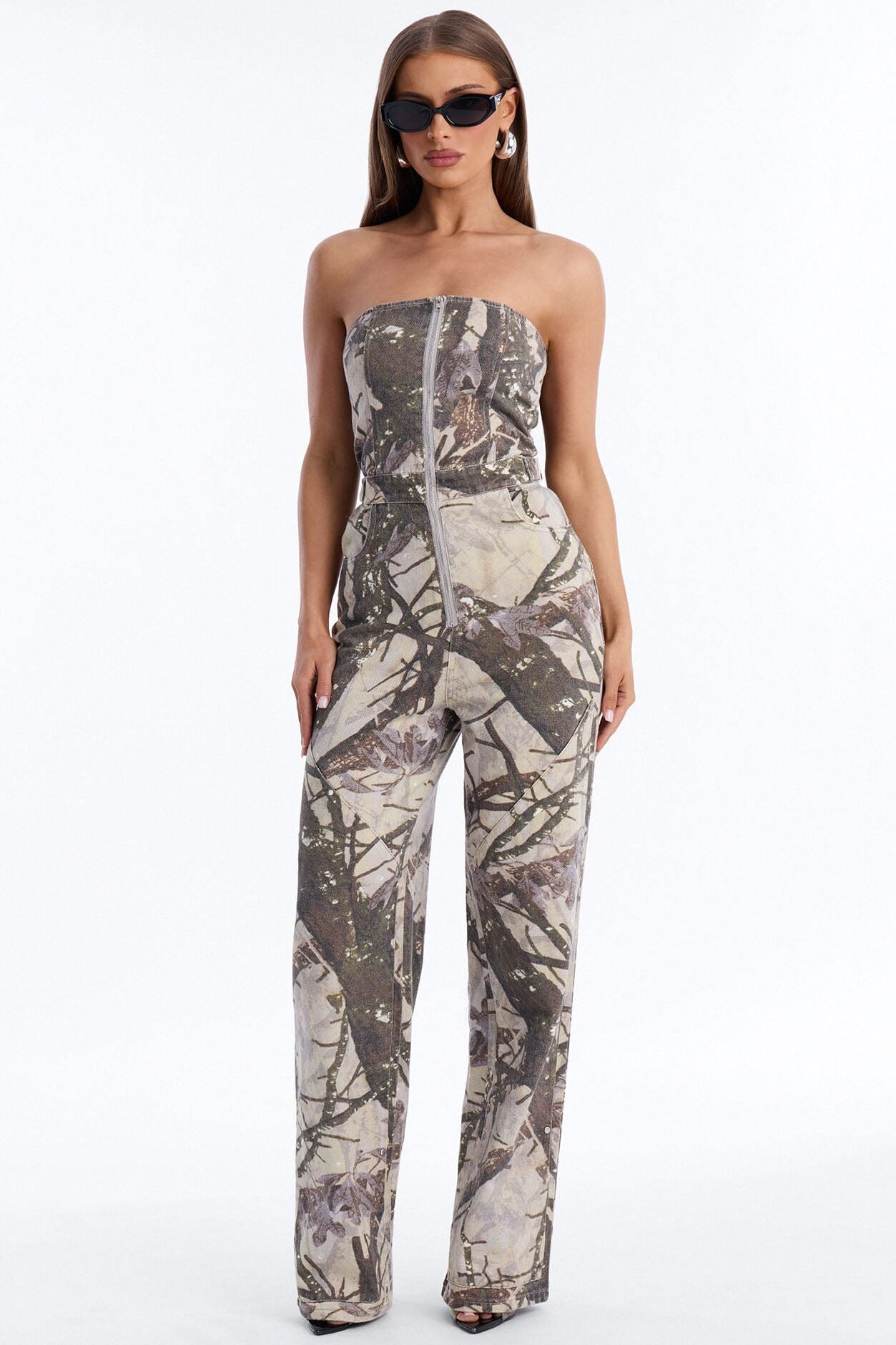 Urban Cool Girl Camo Wide Leg Jumpsuit - Khaki/combo image 1
