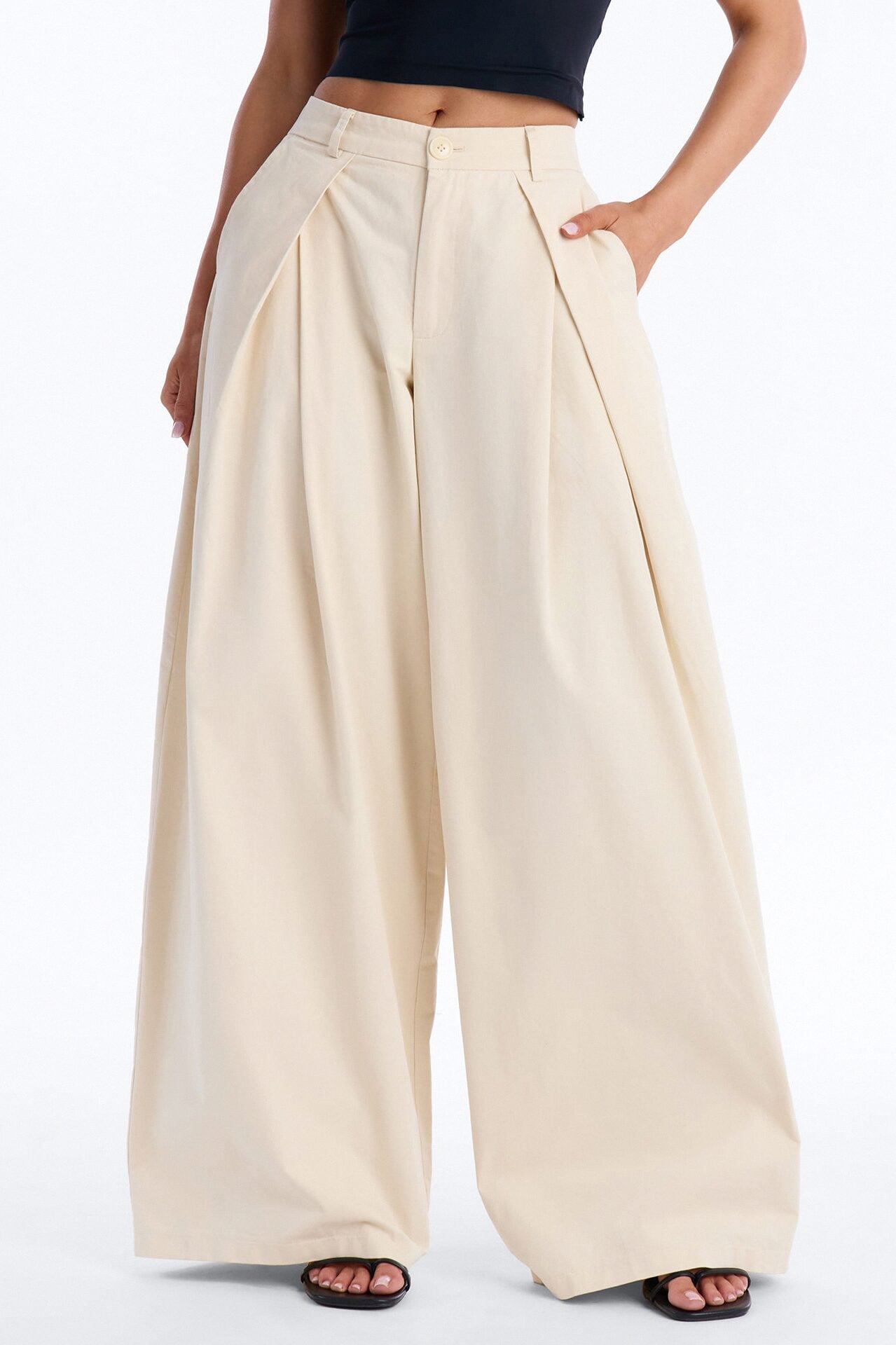 Daphnie Mid Rise Wide Leg Pleated Pant - Khaki image 1