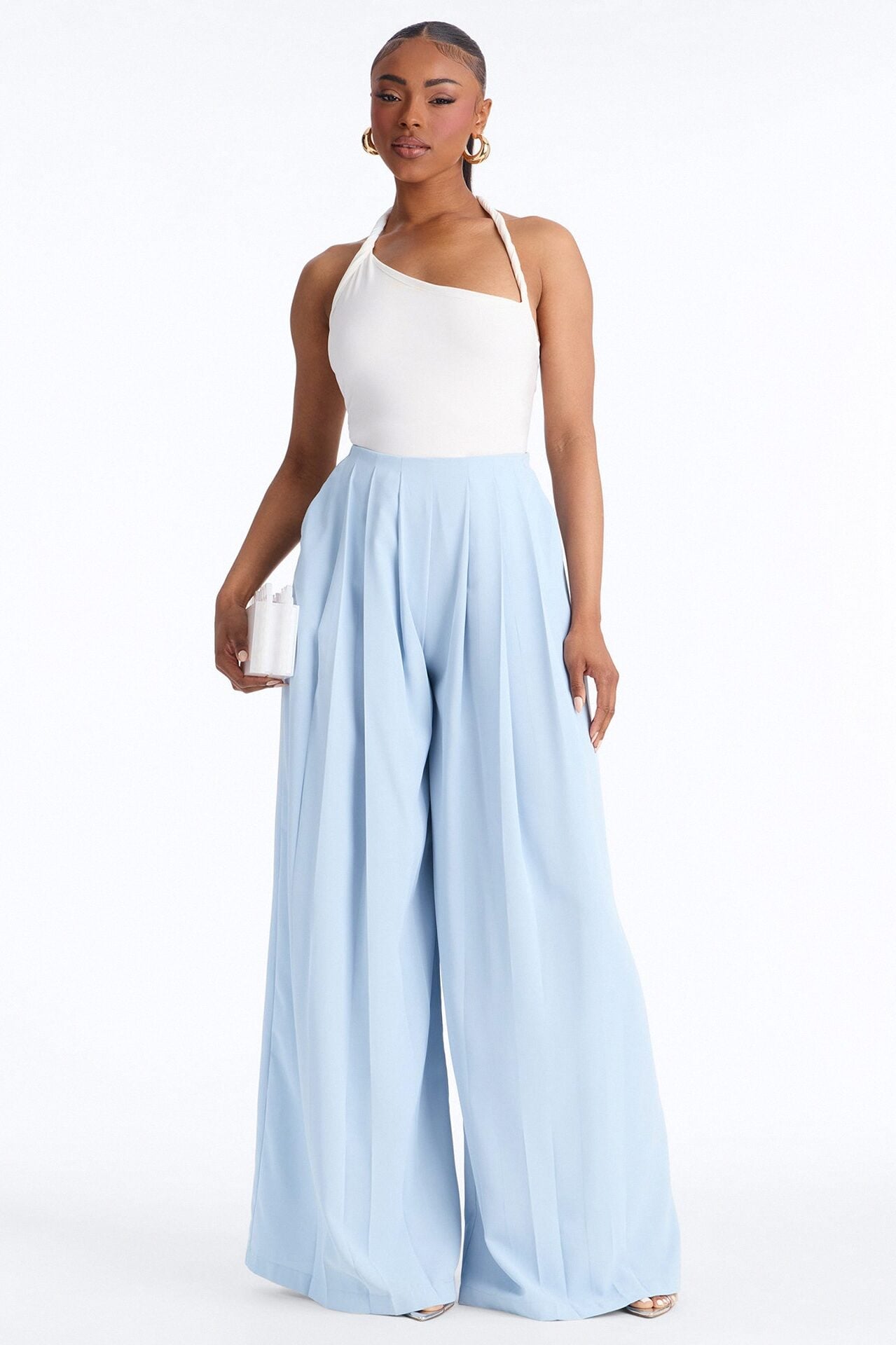 Feminine Feel Crepe Wide Leg Pant 33″ - Light Blue image 1