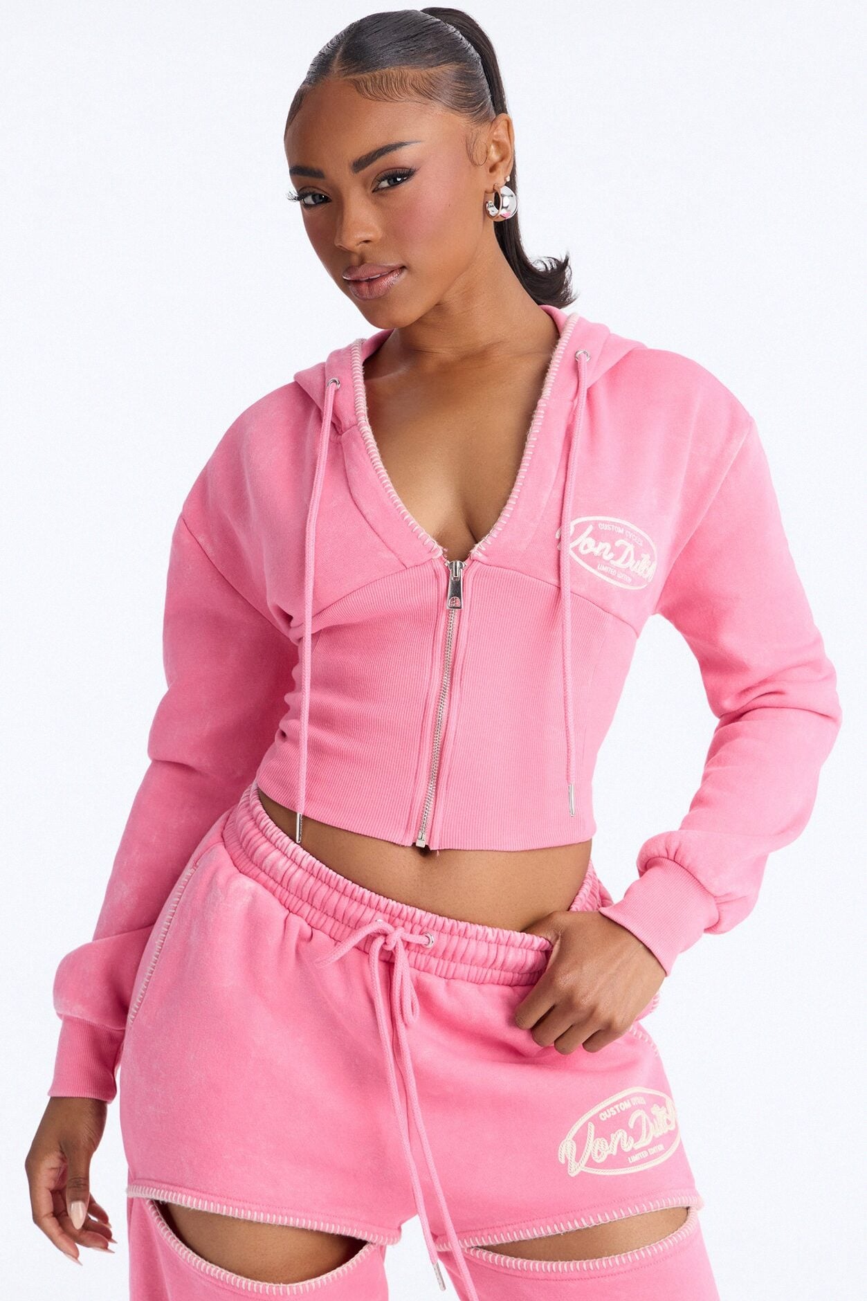 Von Dutch Washed Faded Love Zip Up Sweatshirt - Pink image 1