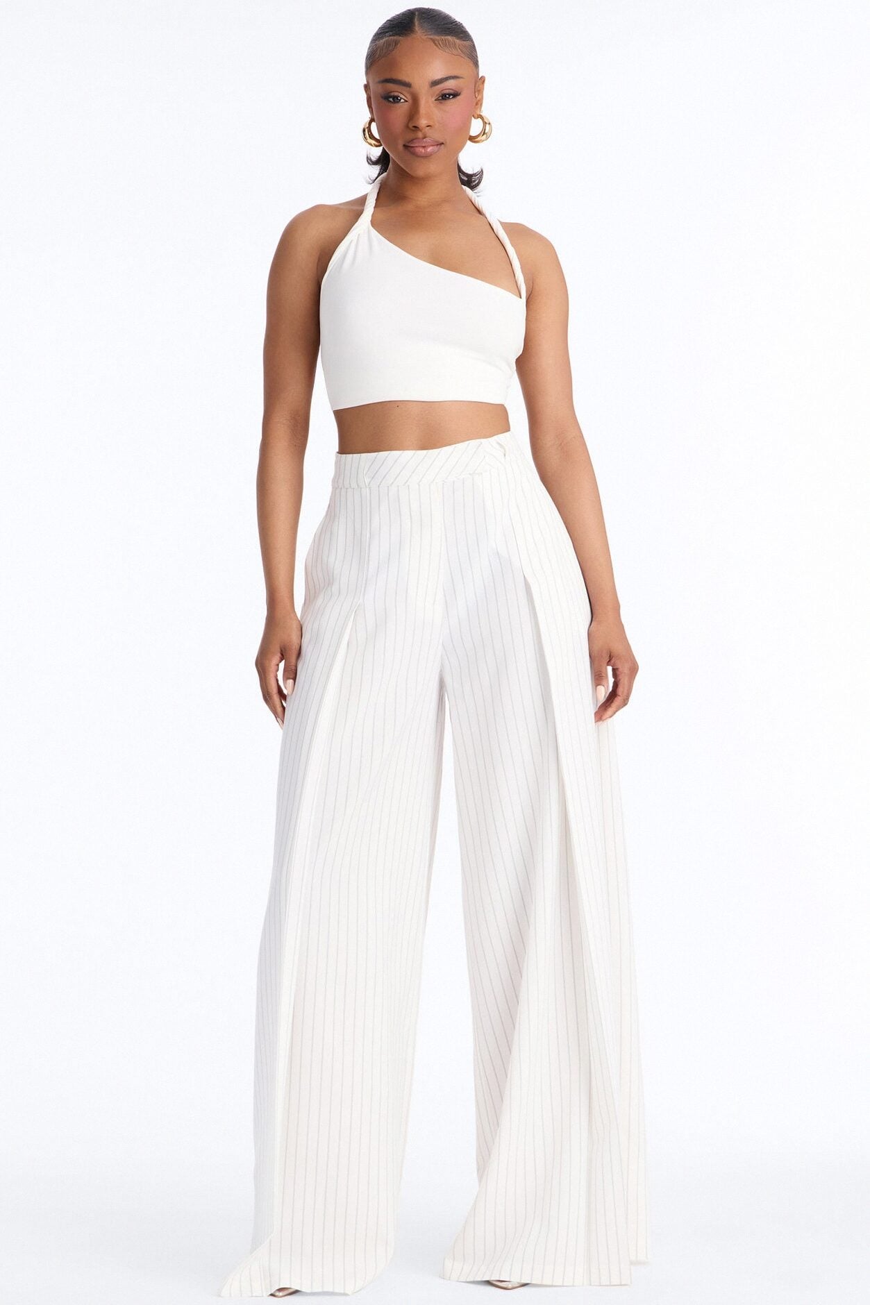 Catch A Break Pinstripe Wide Leg Pant 33″ - White/Black image 1
