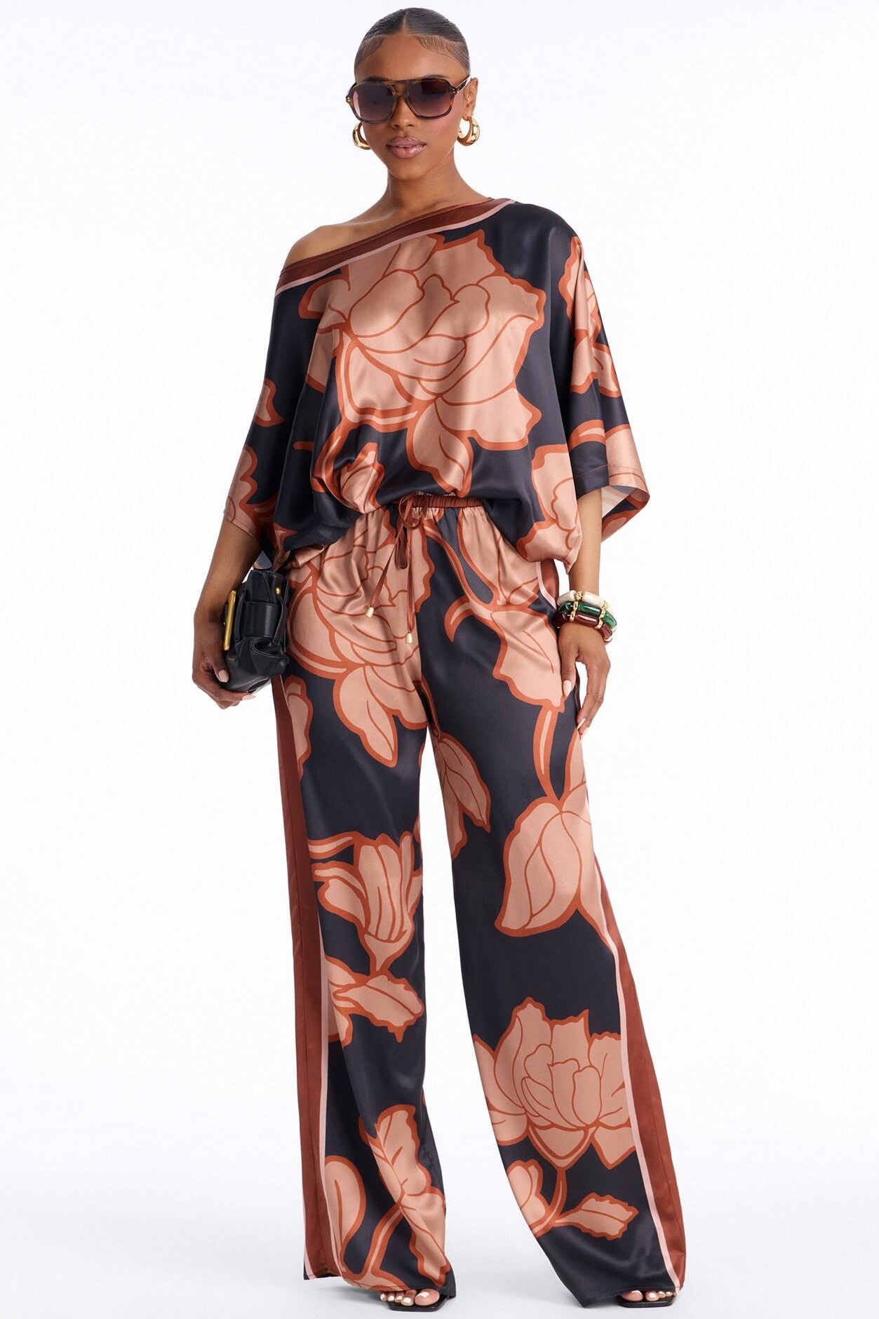 Florinda Satin Pant Set - Black/combo image 1