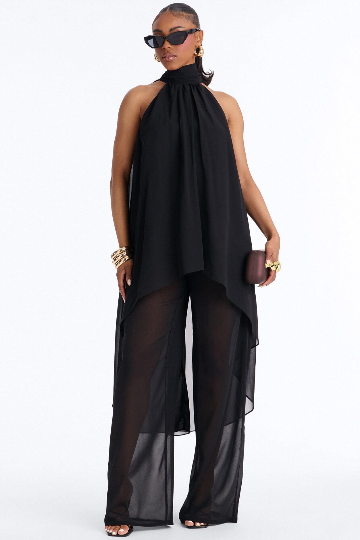 Jocelyn Flowy Halter Pant Set - Black image 1