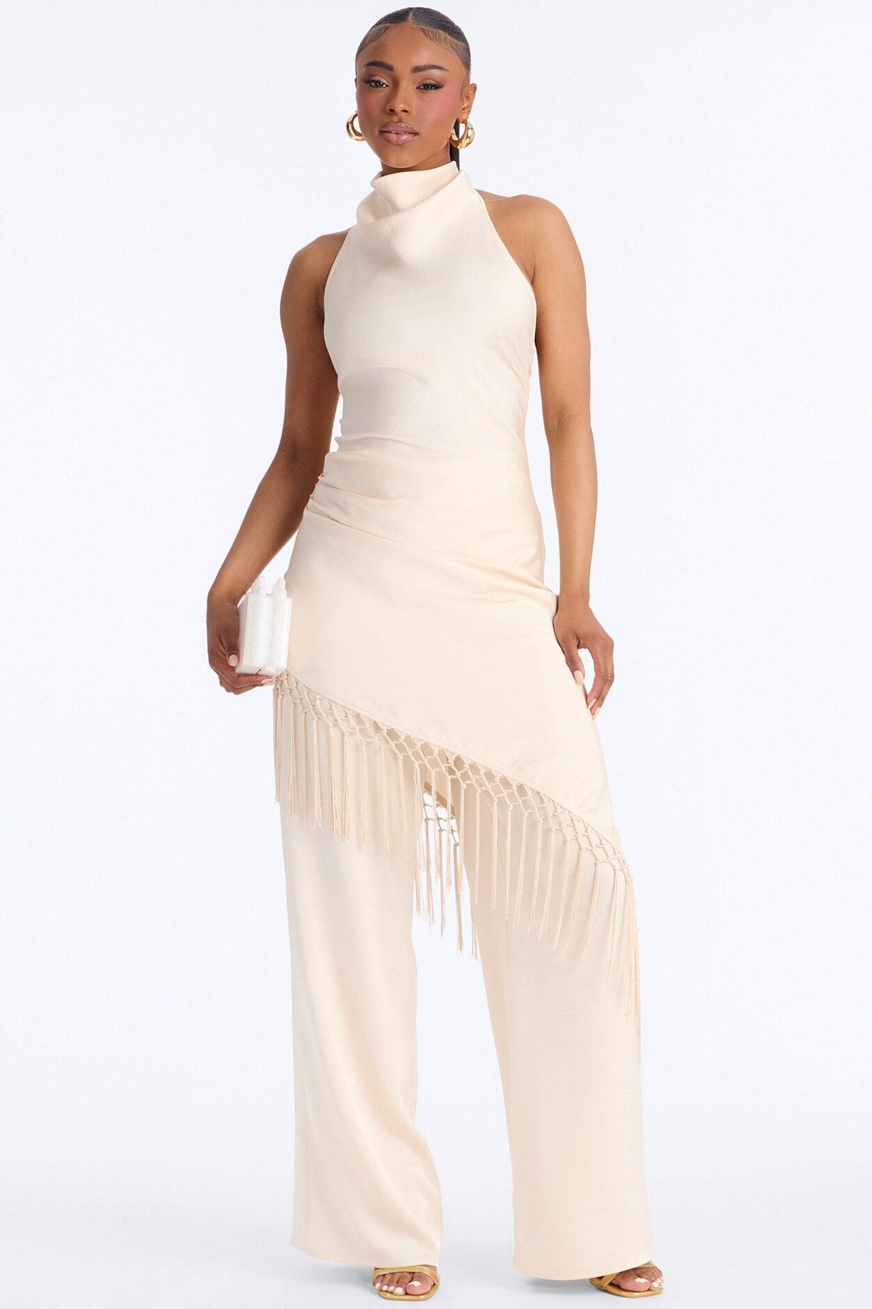 Avara Fringe Halter Pant Set - Cream image 1