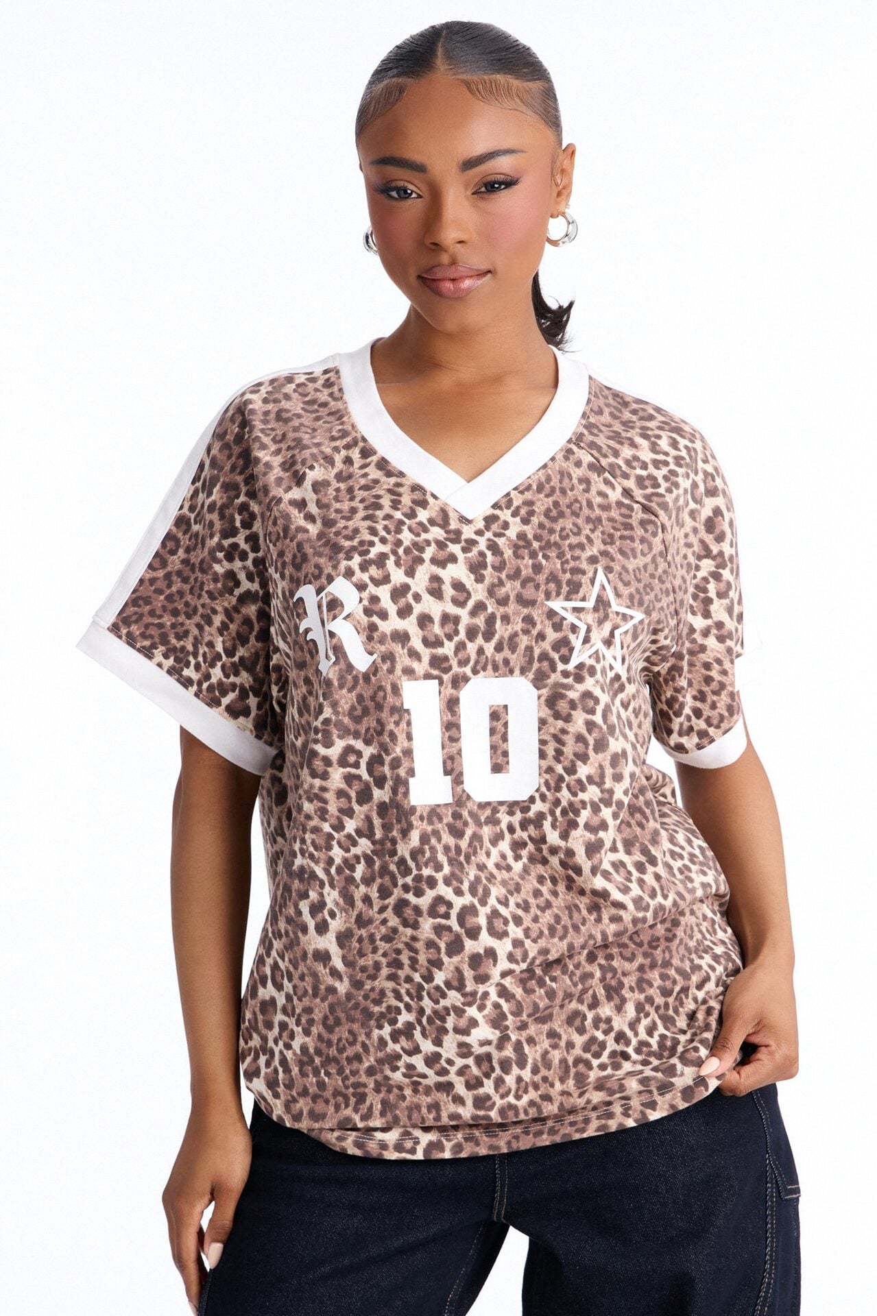 Leopard League V Neck Short Sleeve Tshirt - Leopard image 1