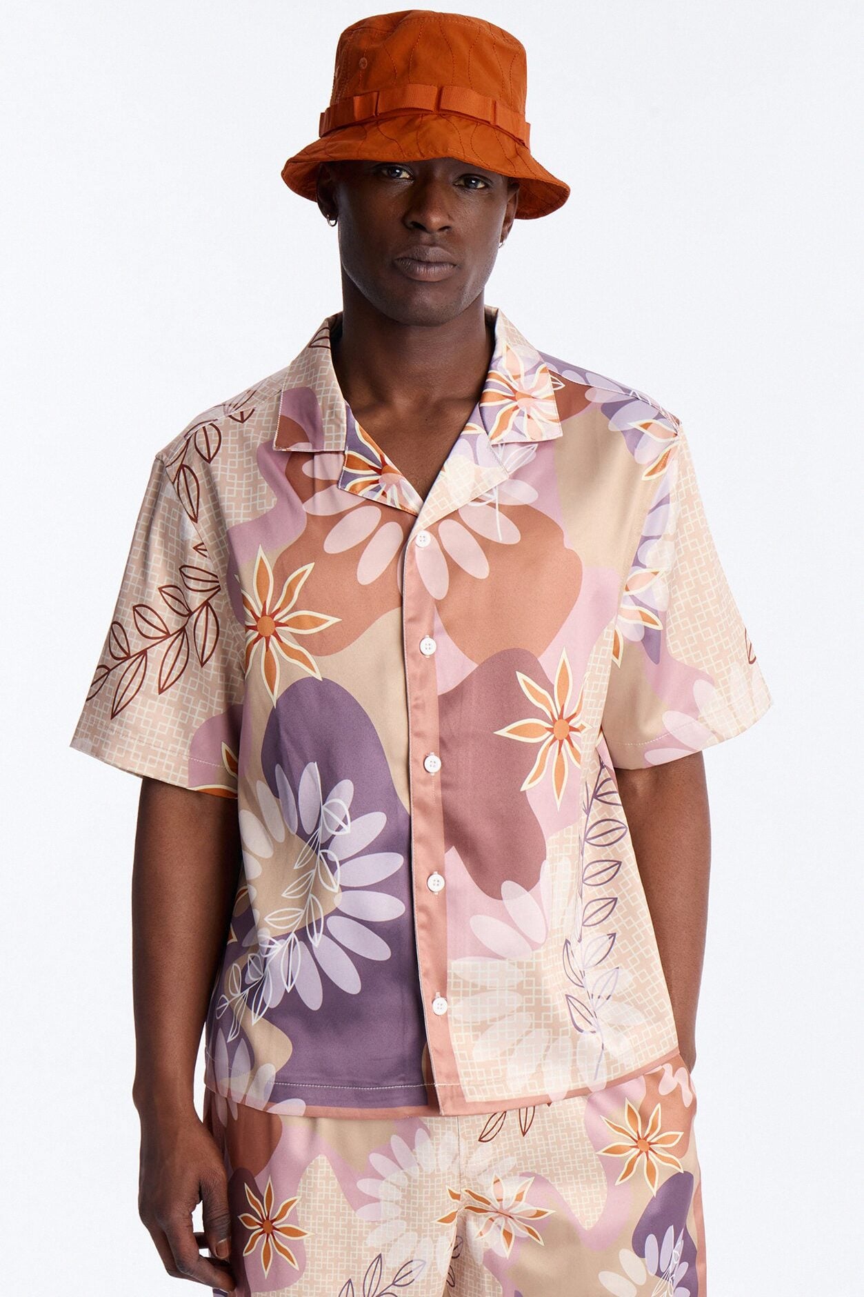Relaxed Palm Bloom Cuban Button Up Shirt - Pink image 1