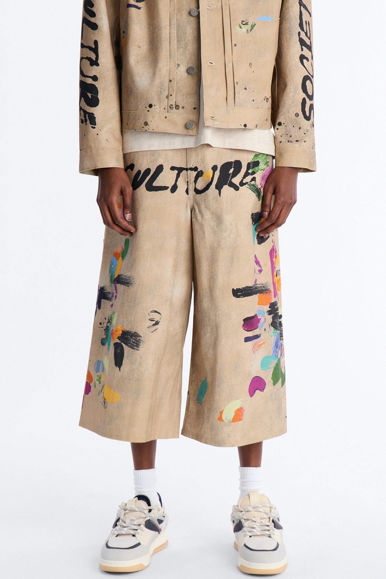 Super Baggy Culture Society Paint Splatter Short - Khaki image 1