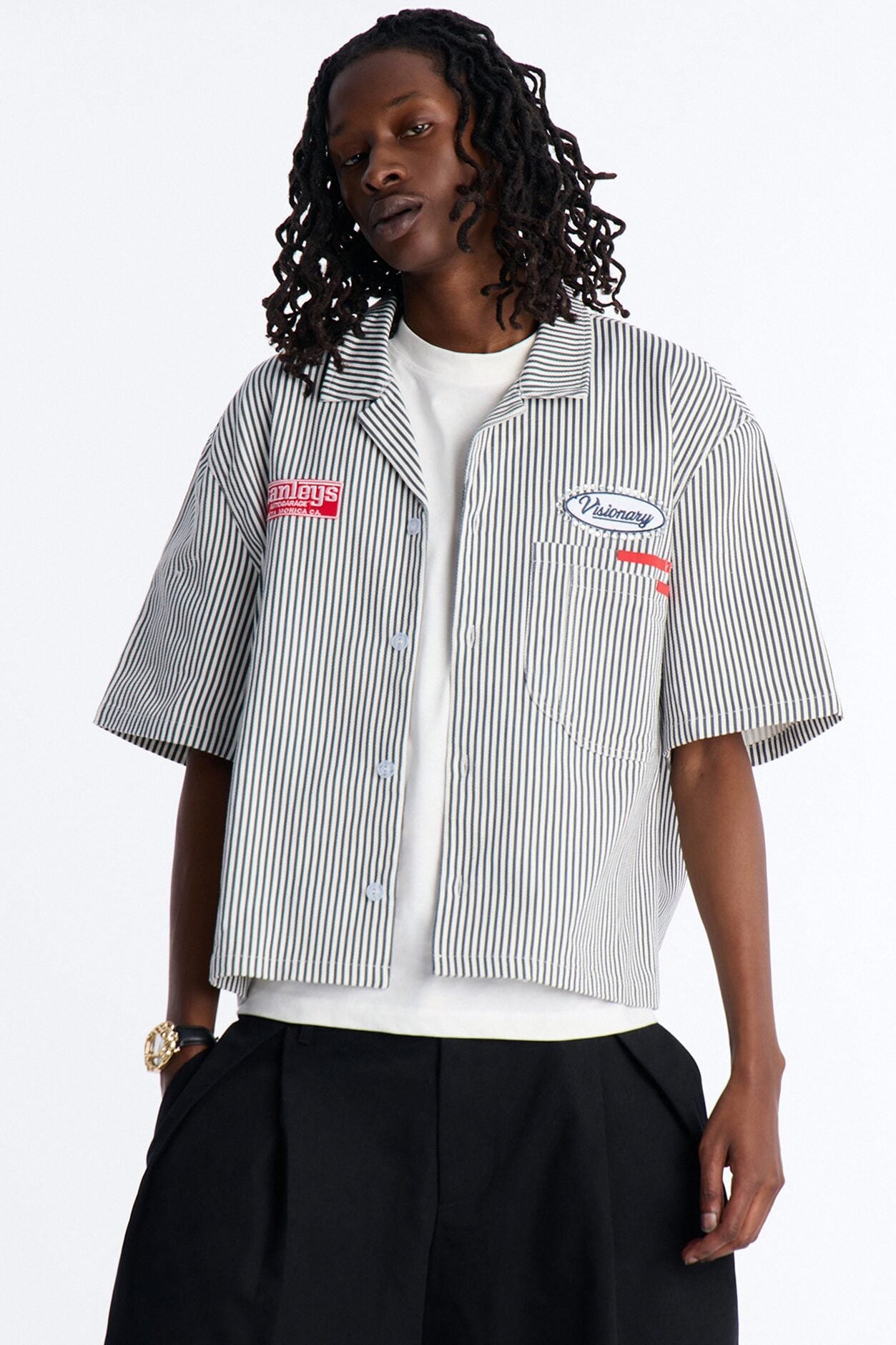 Cropped Pit Crew Mechanic Shirt - Black image 1