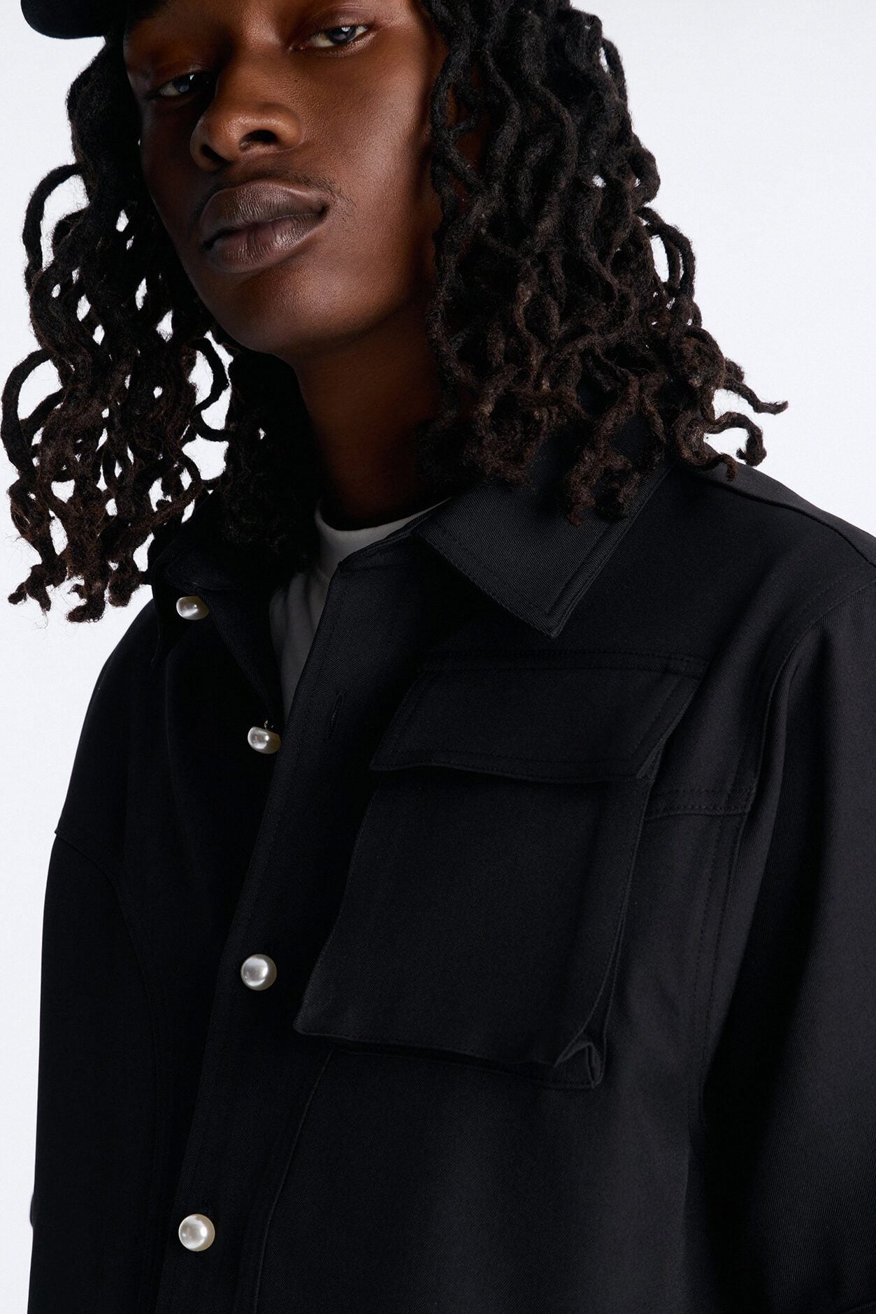 Pearl Paneled Utility Button Up Shirt - Black image 1