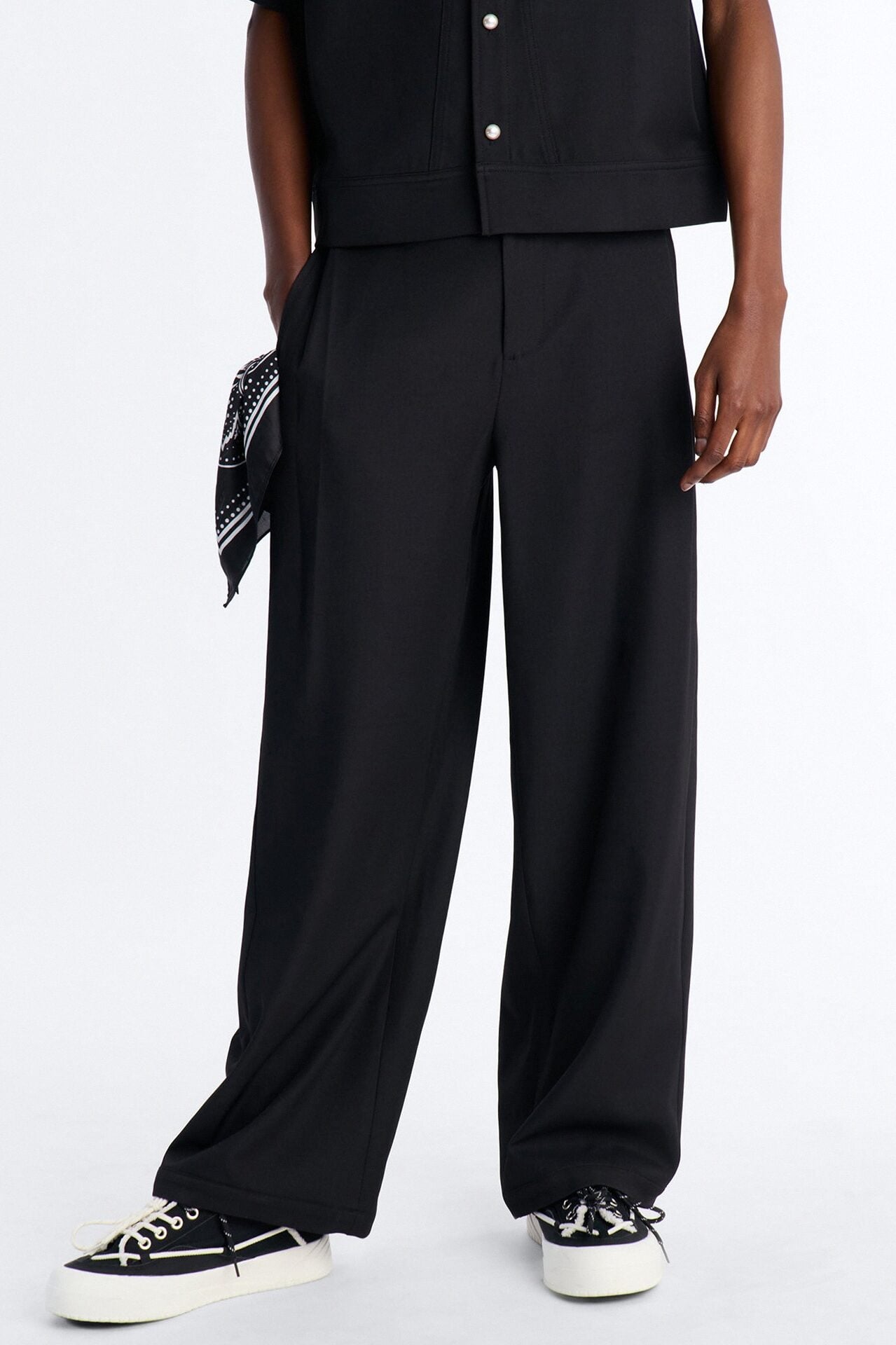 Baggy Side Pleated Panel Trouser - Black image 1