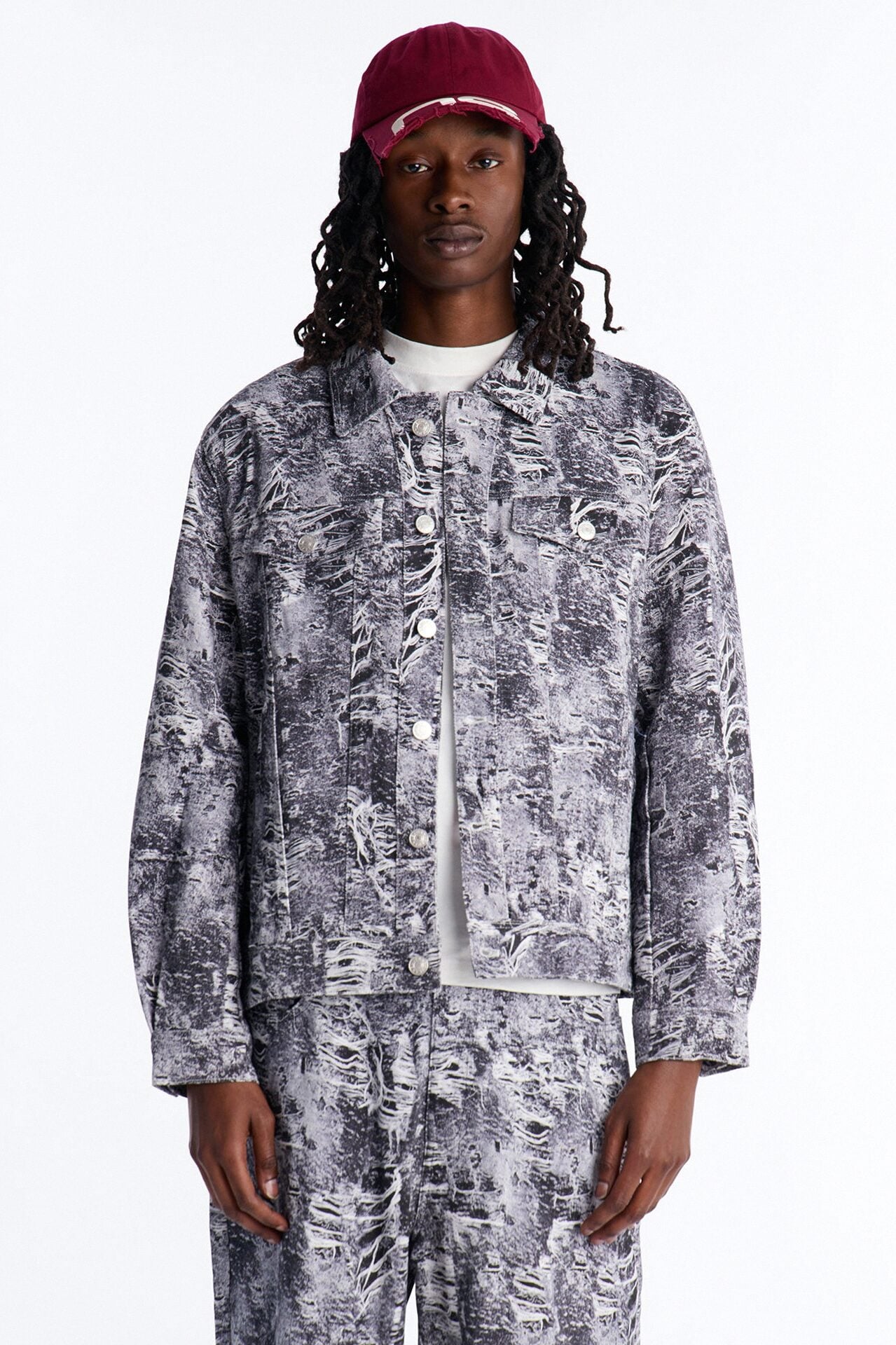 Ghost Distressed Printed Denim Jacket - Black image 1