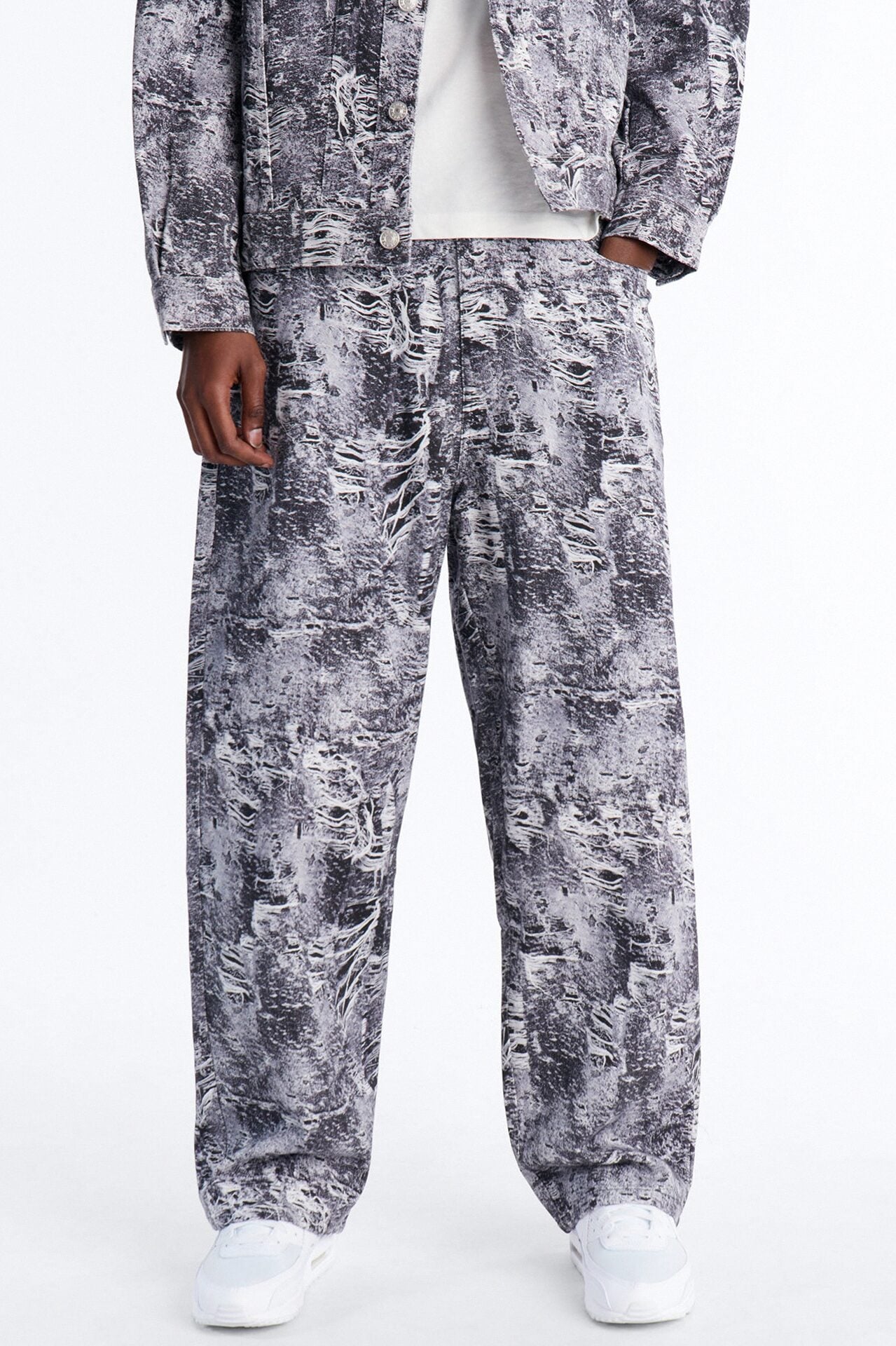 Baggy Ghost Distressed Printed Jean - Black image 1