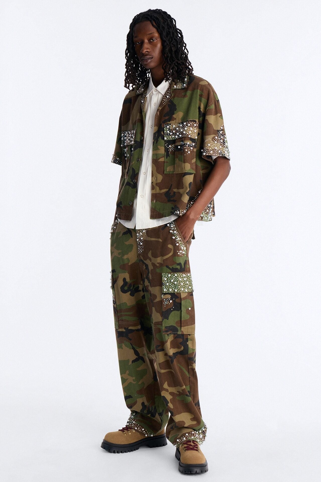 Baggy Pearl World Embellished Pant - Camouflage image 1