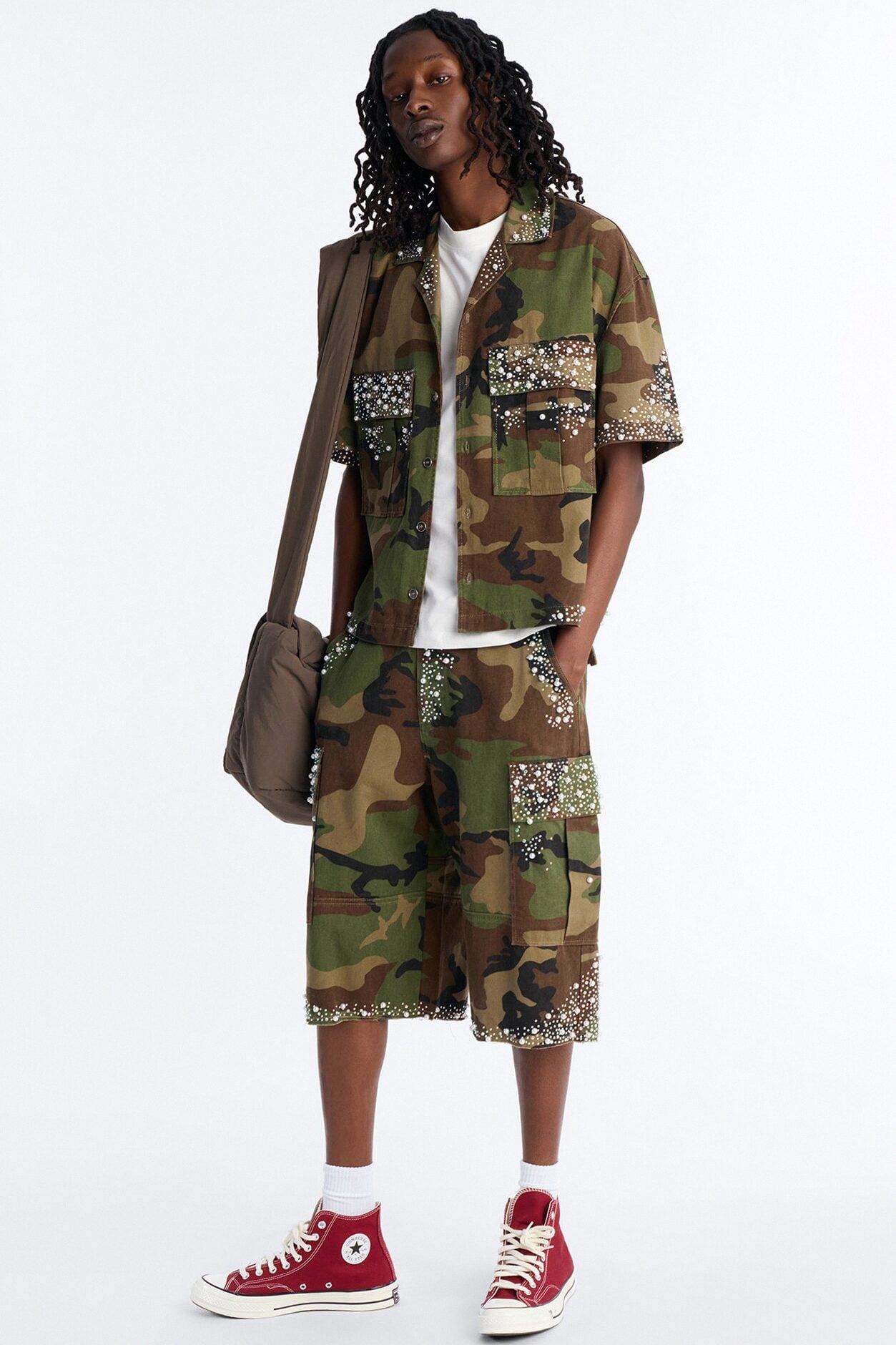 Baggy Pearl World Embellished Short - Camouflage image 1