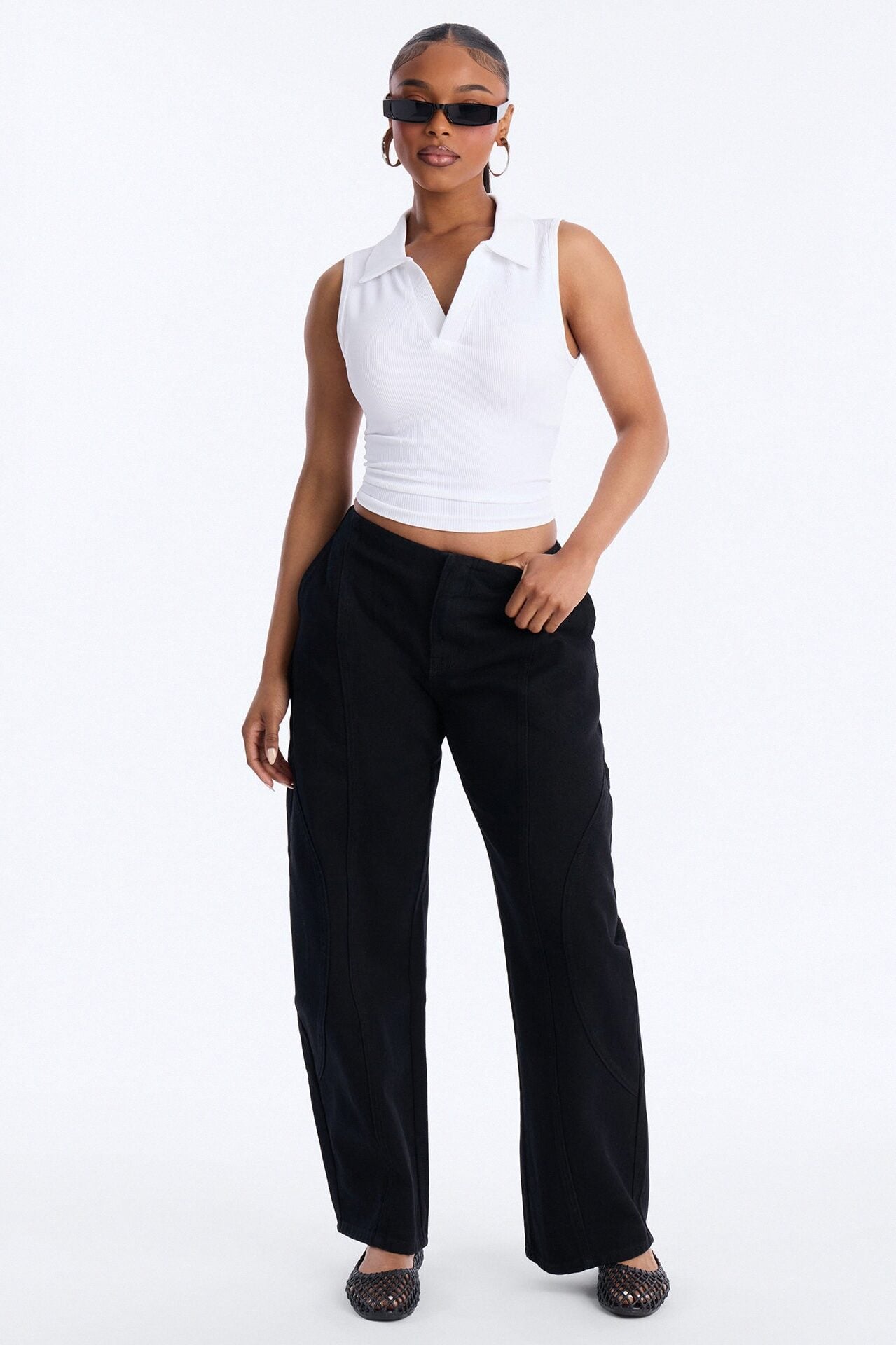 Lyra Seamless Rib Basic Sleeveless Collared Top - White image 1