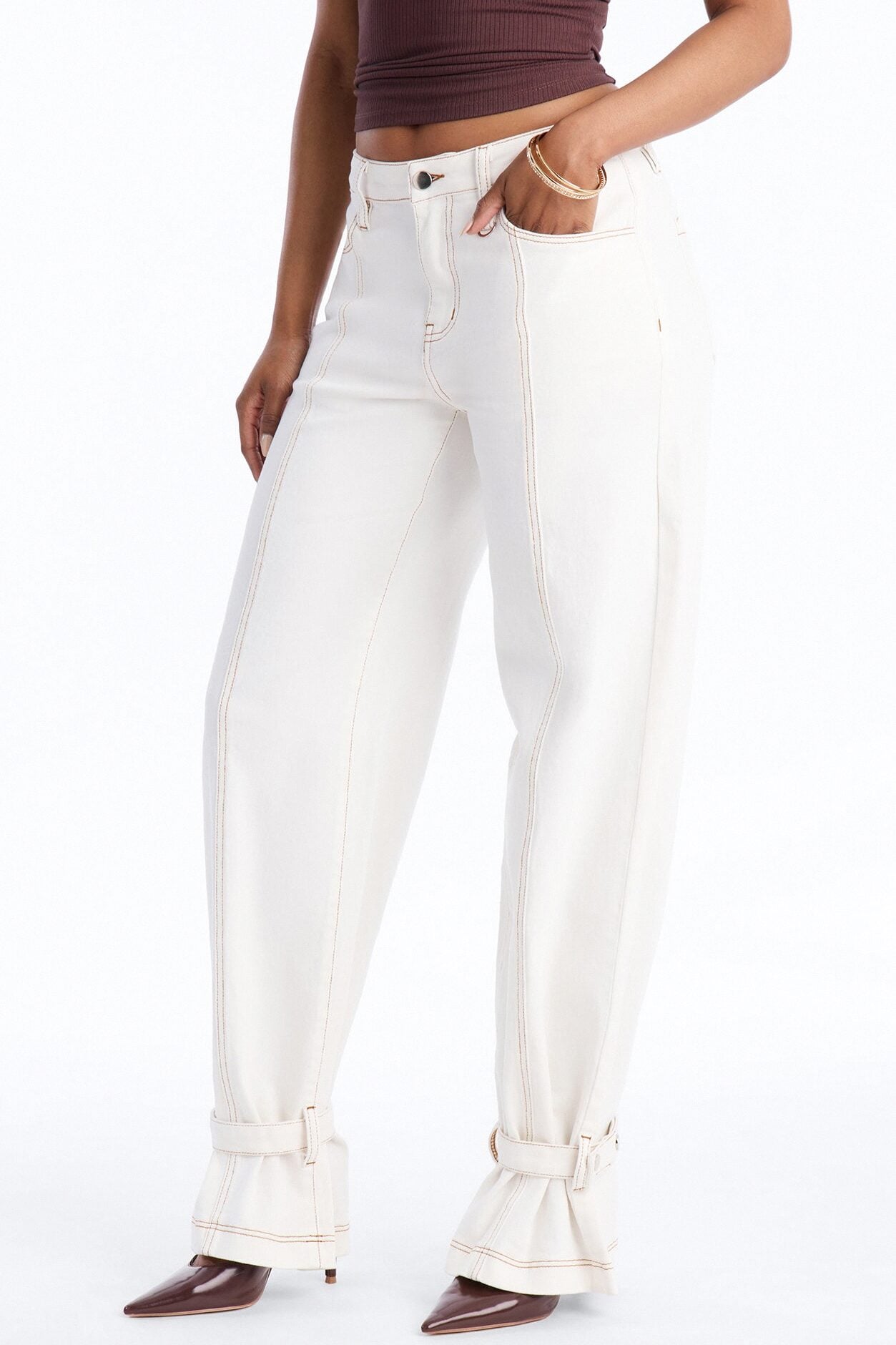 On The Brightside Stretch Straight Leg Jeans - White image 1