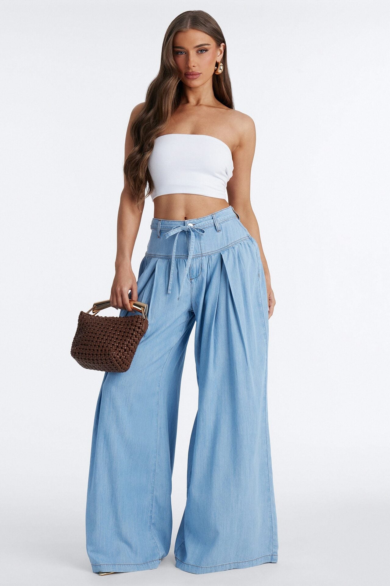 Golden Hour Chambray Tie Waist Pant 33″ - Light Wash image 1
