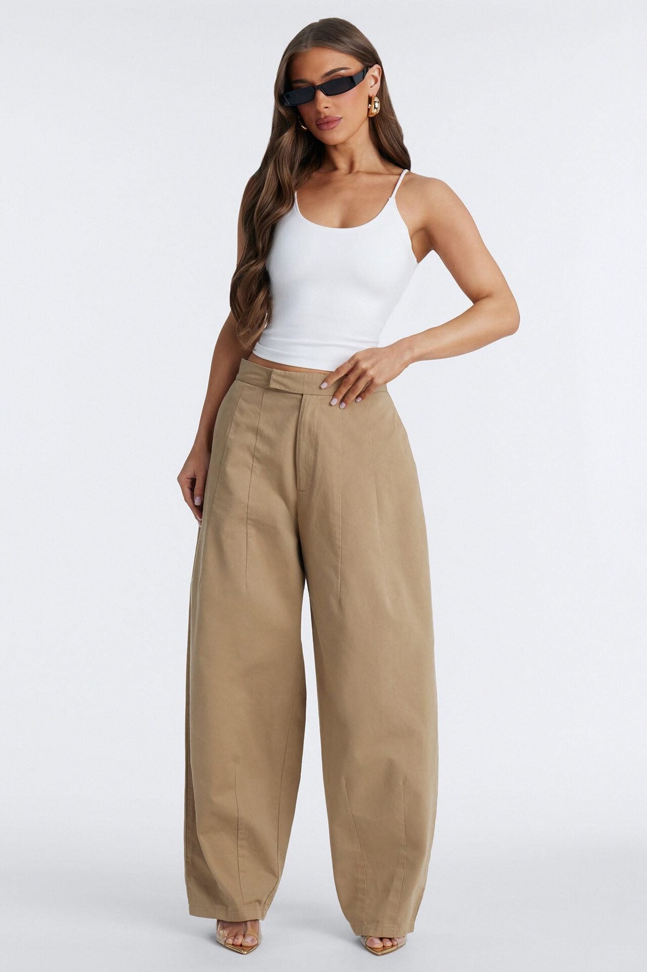 Cora High Rise Barrel Leg Pant 30″ - Khaki image 1