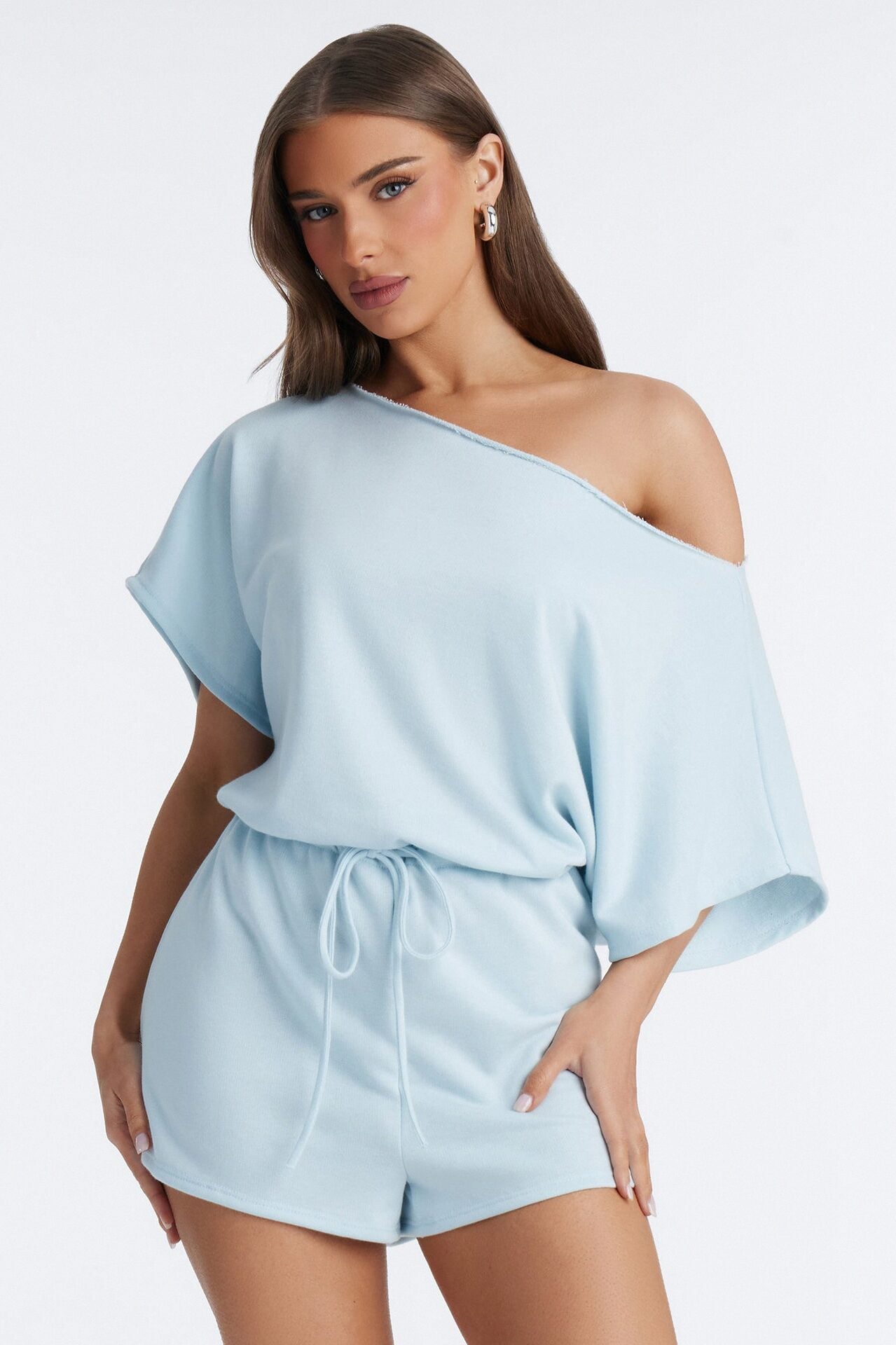 Weekend Away Off Shoulder Romper - Blue image 1